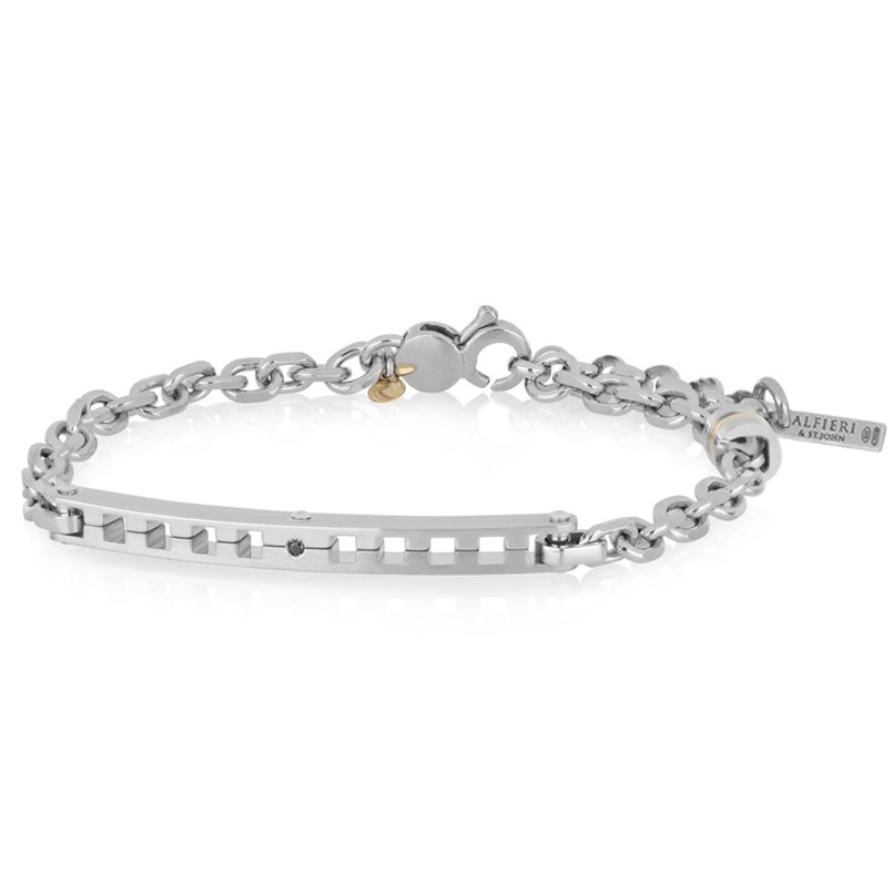 Pulsera de hombre en plata con placa y diamante - ALFIERI & ST. JOHN