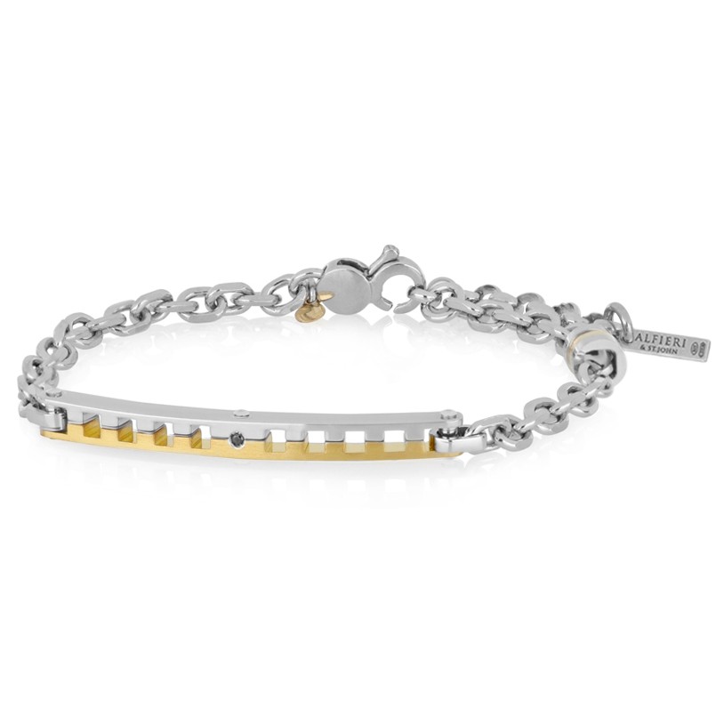 Pulsera de hombre en plata con placa y diamante - ALFIERI & ST. JOHN
