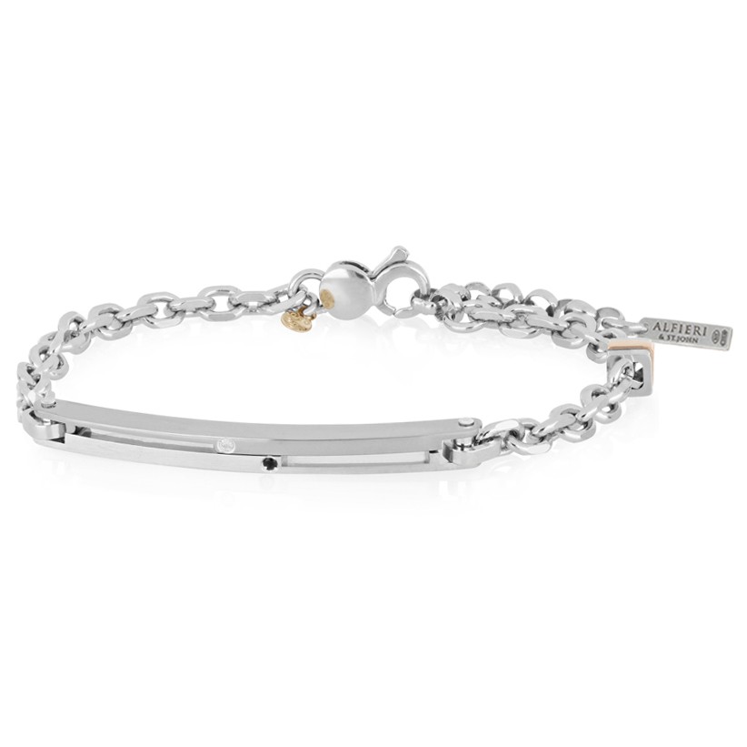 Pulsera de hombre en plata con placa y diamantes - ALFIERI & ST. JOHN