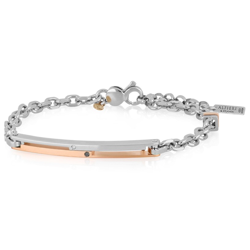 Pulsera de hombre en plata rodiada con diamante negro y blanco - ALFIERI & ST. JOHN