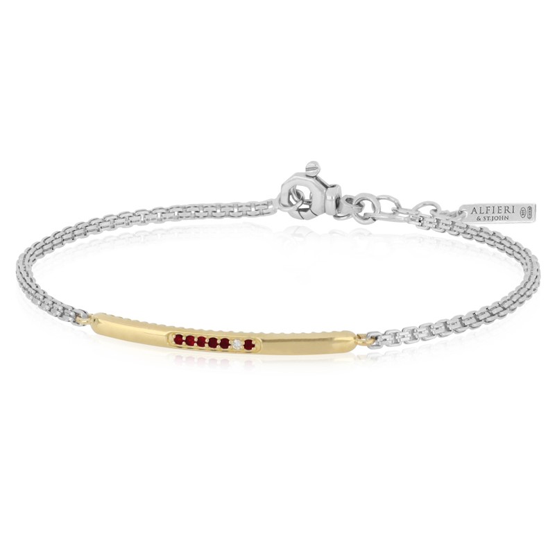 Bracciale in argento targhetta oro rubini e diamante - ALFIERI & ST. JOHN