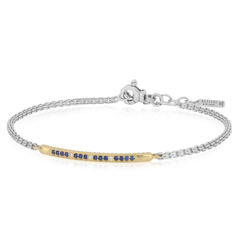 Bracciale in argento rodiato targhetta oro zaffiri e diamanti - ALFIERI & ST. JOHN