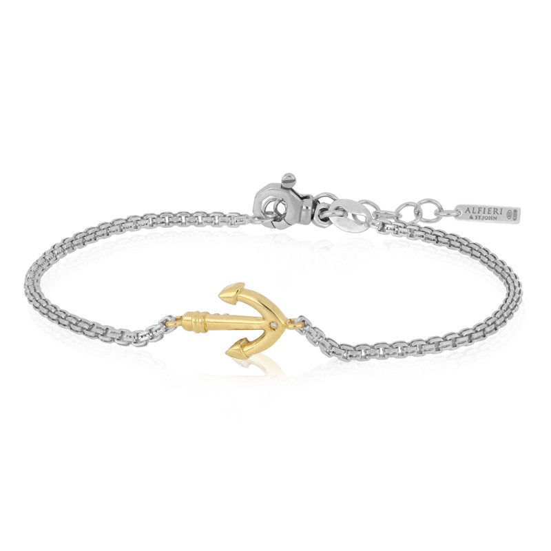 Pulsera de hombre en plata con ancla y diamante negro - ALFIERI & ST. JOHN