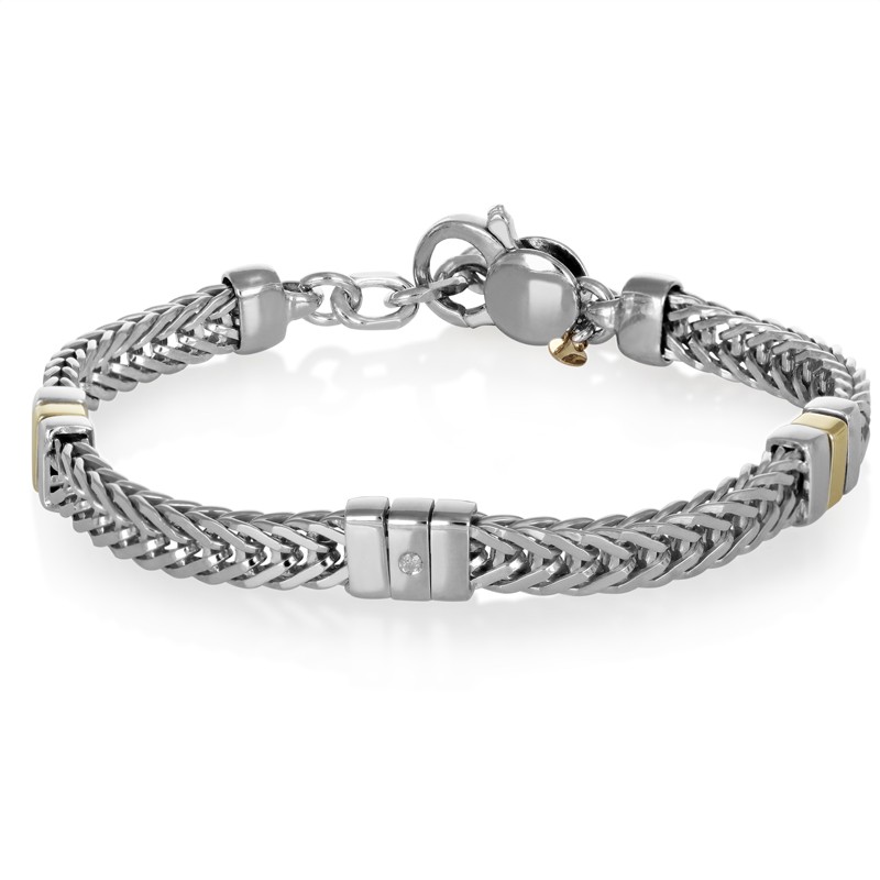 Pulsera de hombre en plata con cadena espina plana y diamante - ALFIERI & ST. JOHN