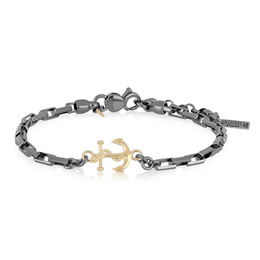 Pulsera en plata con ancla y diamante negro - ALFIERI & ST. JOHN