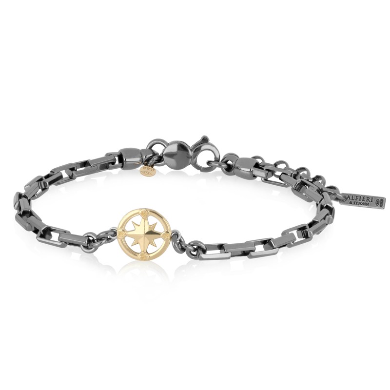 Pulsera en plata con rosa de los vientos y diamante negro - ALFIERI & ST. JOHN