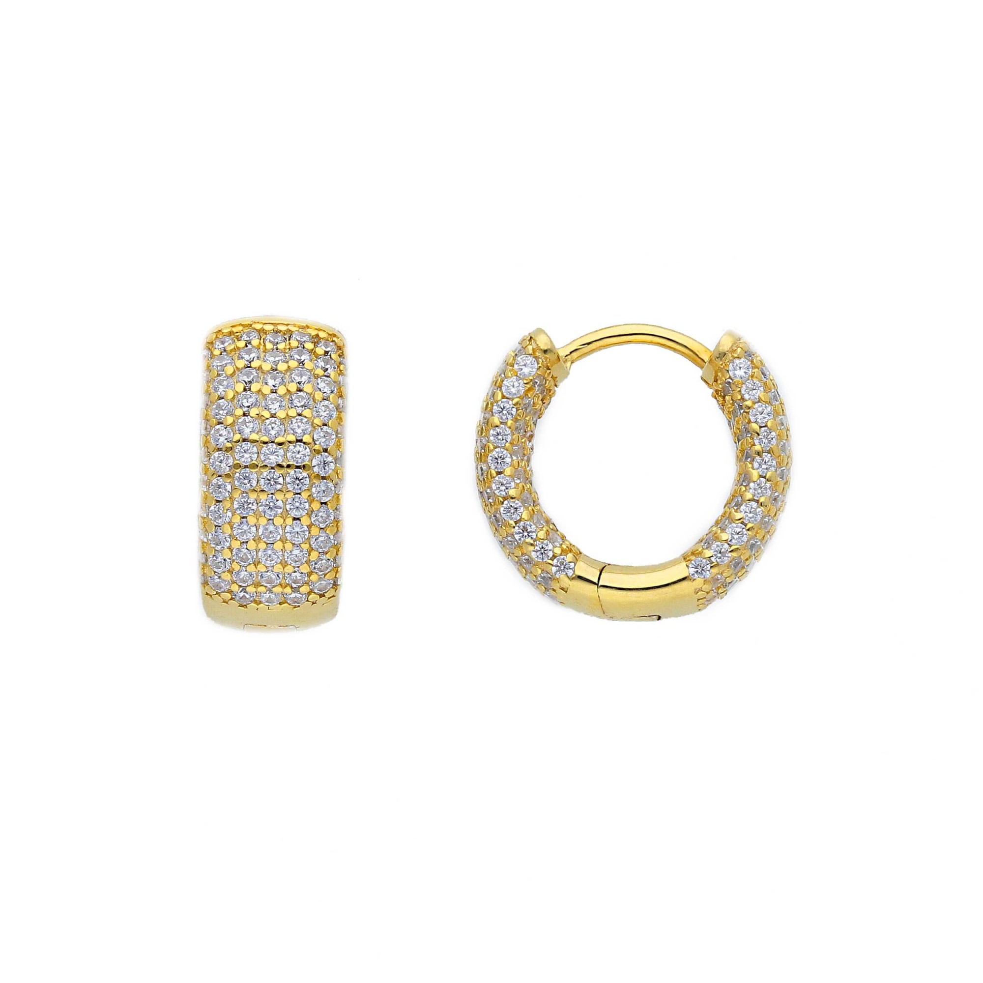 Orecchini a cerchio in argento dorato 925 con pav&egrave; bianchi ORO&CO 925 diametro 1 cm - ORO&CO 925