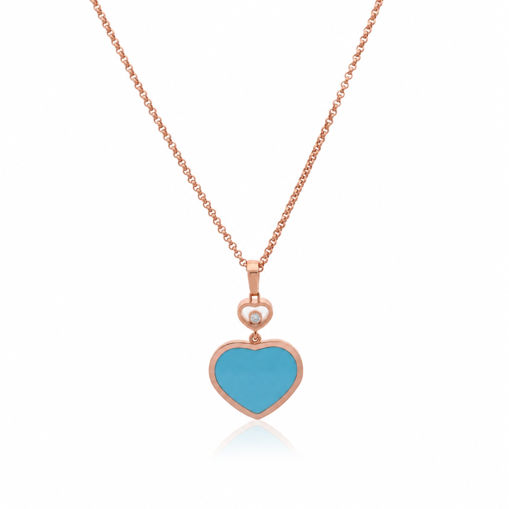 Collar de oro rosa con diamante y turquesa Happy Hearts Chopard - CHOPARD