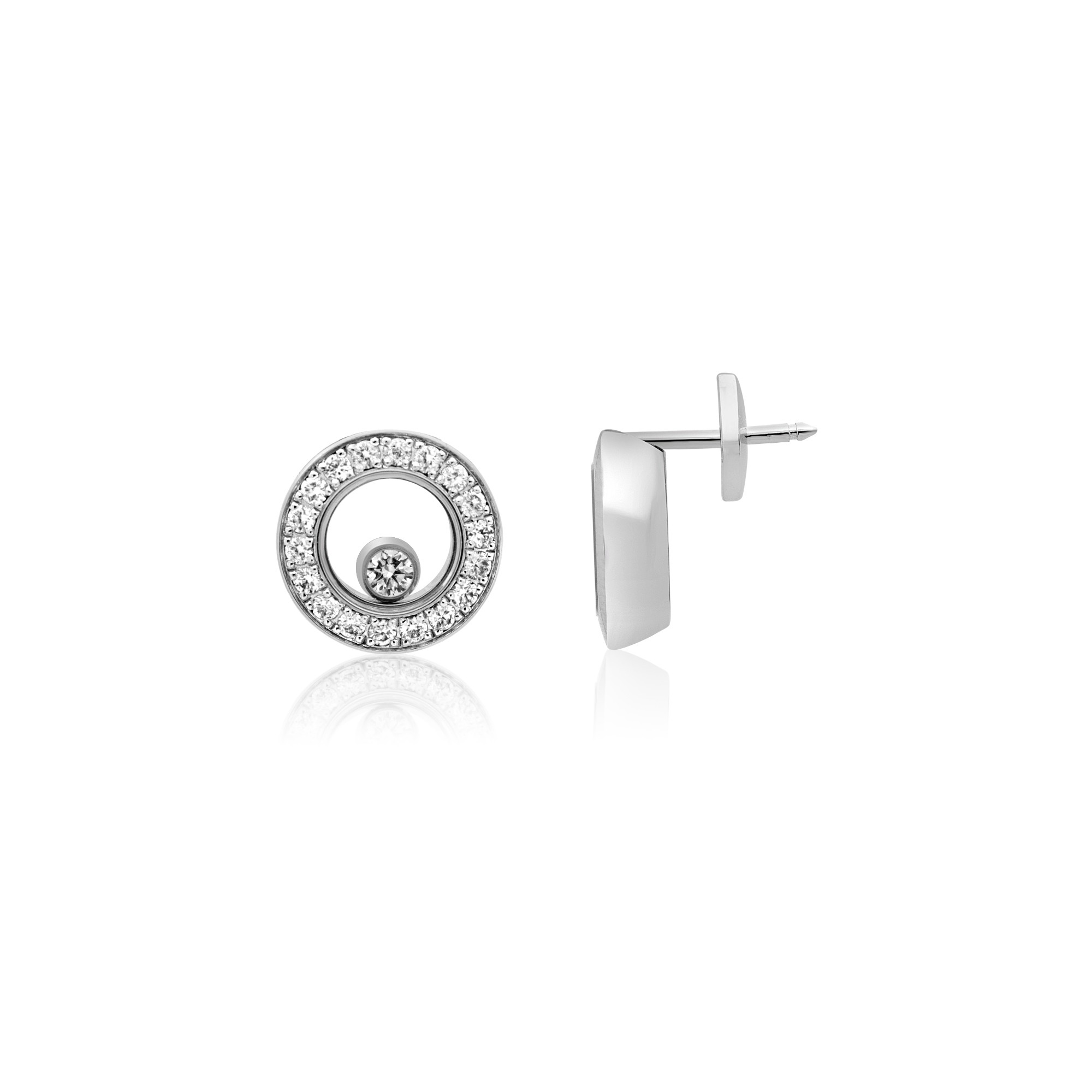 Pendientes de bot&oacute;n en oro blanco con diamantes m&oacute;viles 0,38 ct Happy Diamonds Chopard - CHOPARD