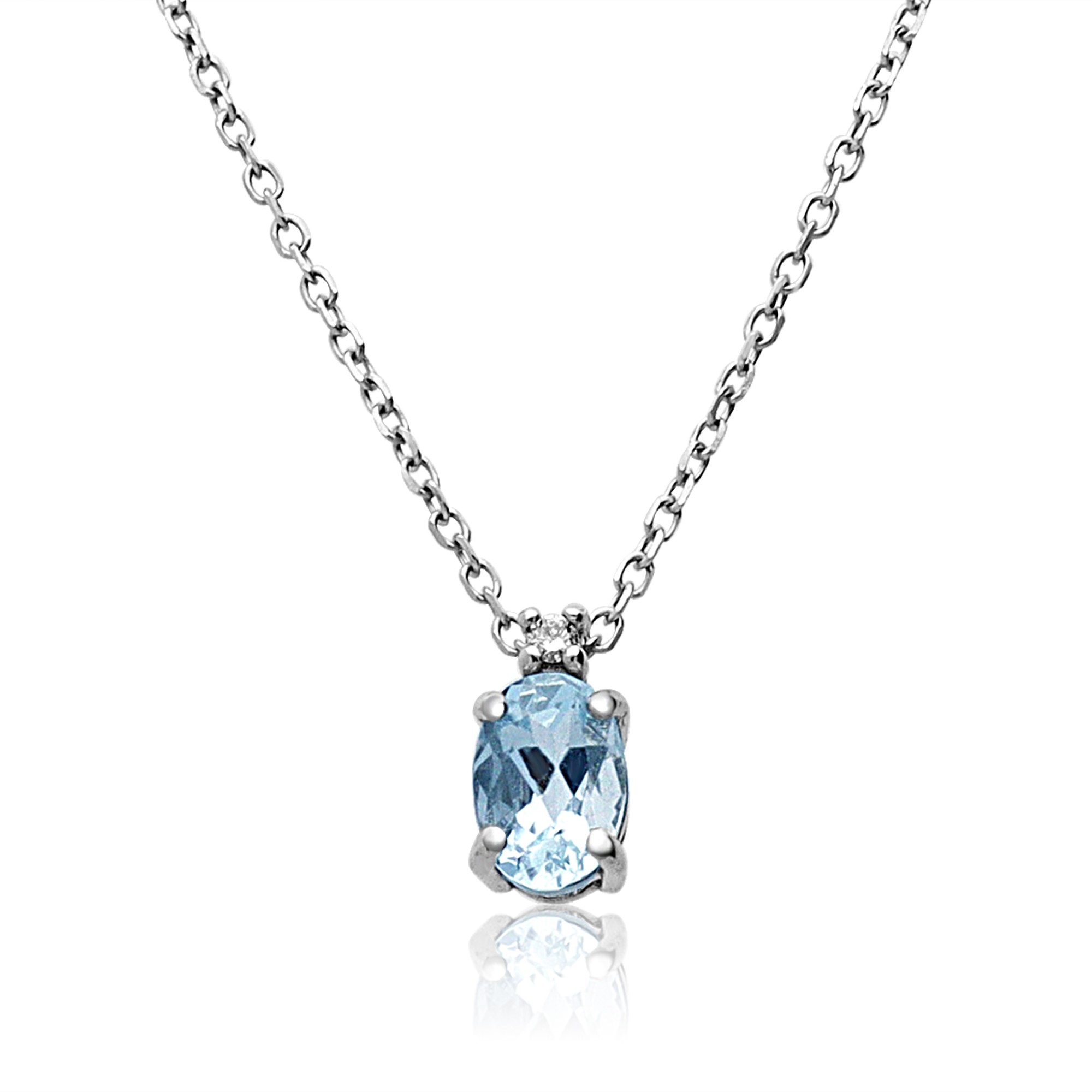 Gold necklace with diamonds and aquamarine - LUXURY MILANO