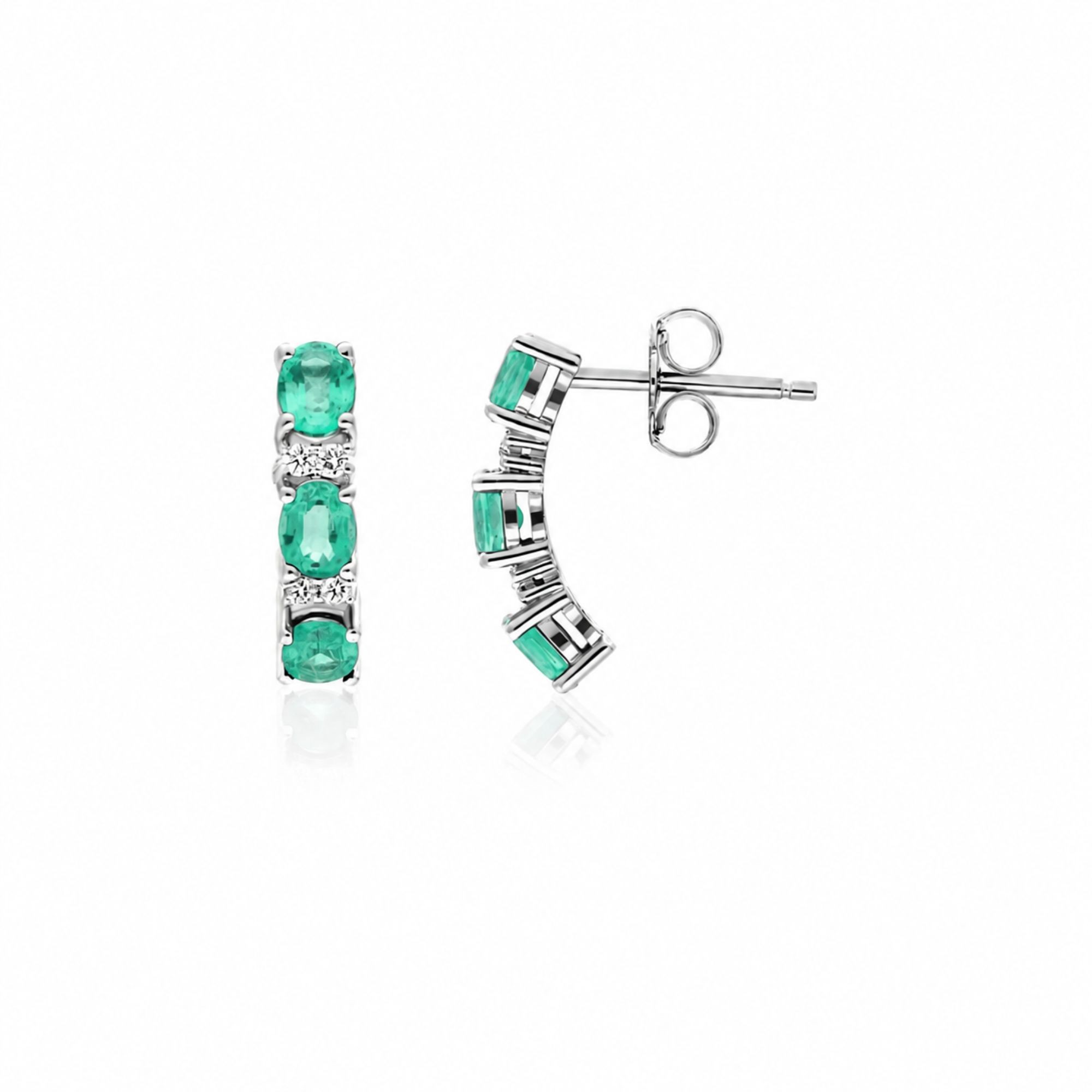 Pendientes de oro blanco 18kt con esmeralda y diamantes luxury milano - LUXURY MILANO