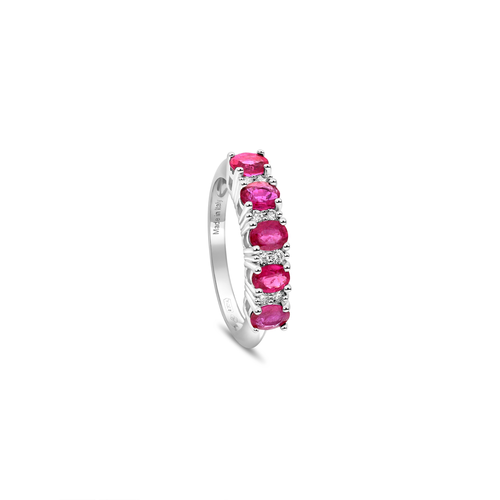 Anillo en oro blanco de 18kt con rub&iacute;es y diamantes luxury milano - LUXURY MILANO