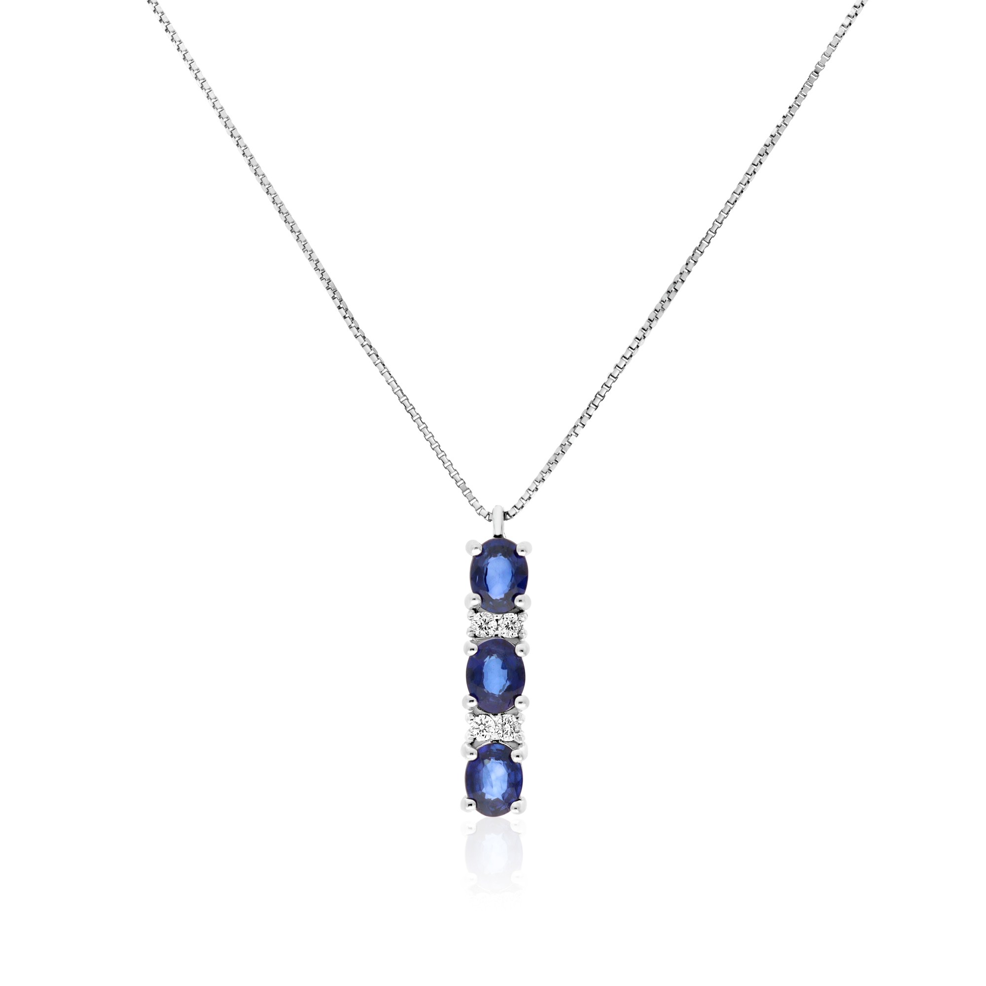 Collar de oro blanco 18kt con zafiros y diamantes luxury milano - LUXURY MILANO