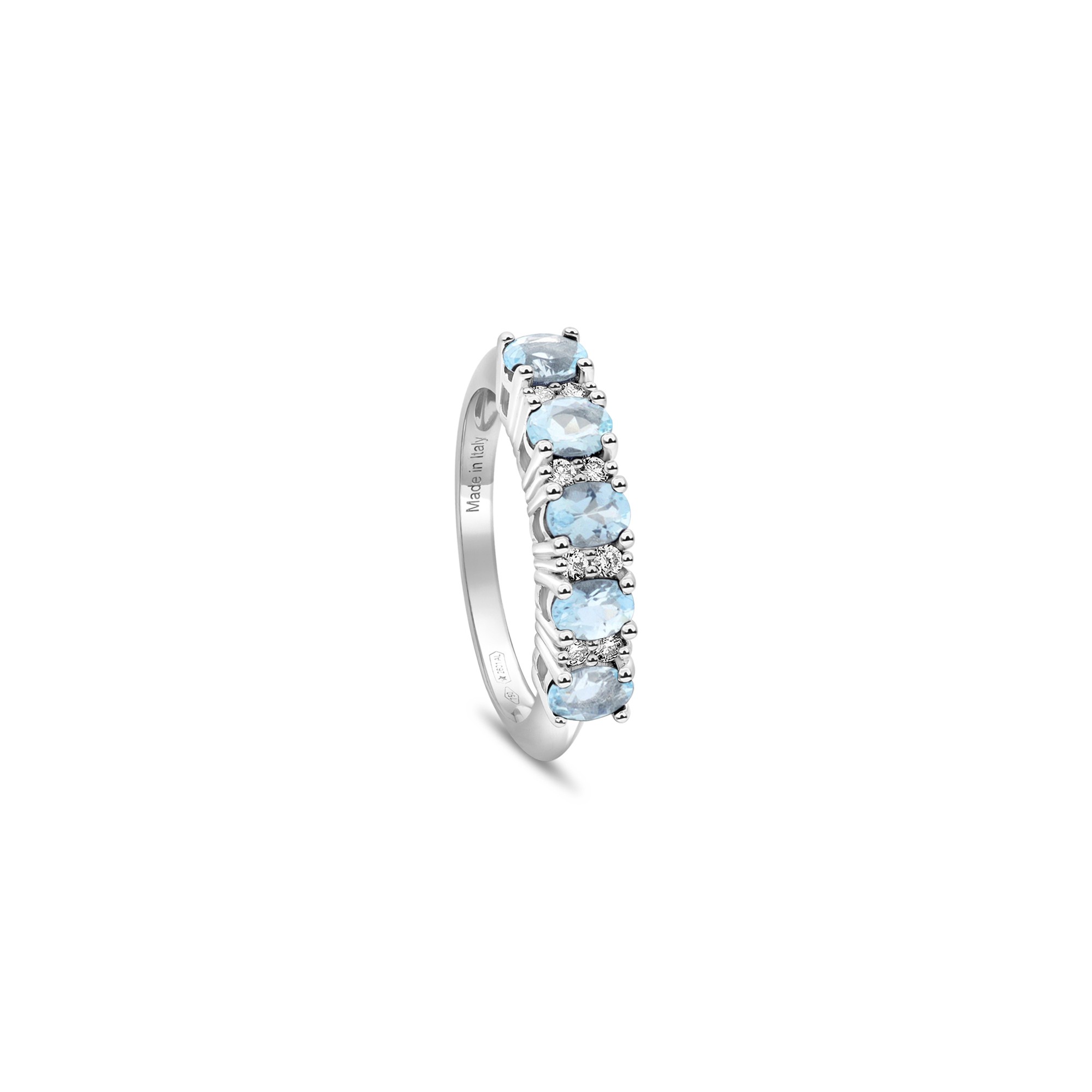Anillo de oro blanco 18kt con aguamarina y diamantes luxury milano - LUXURY MILANO