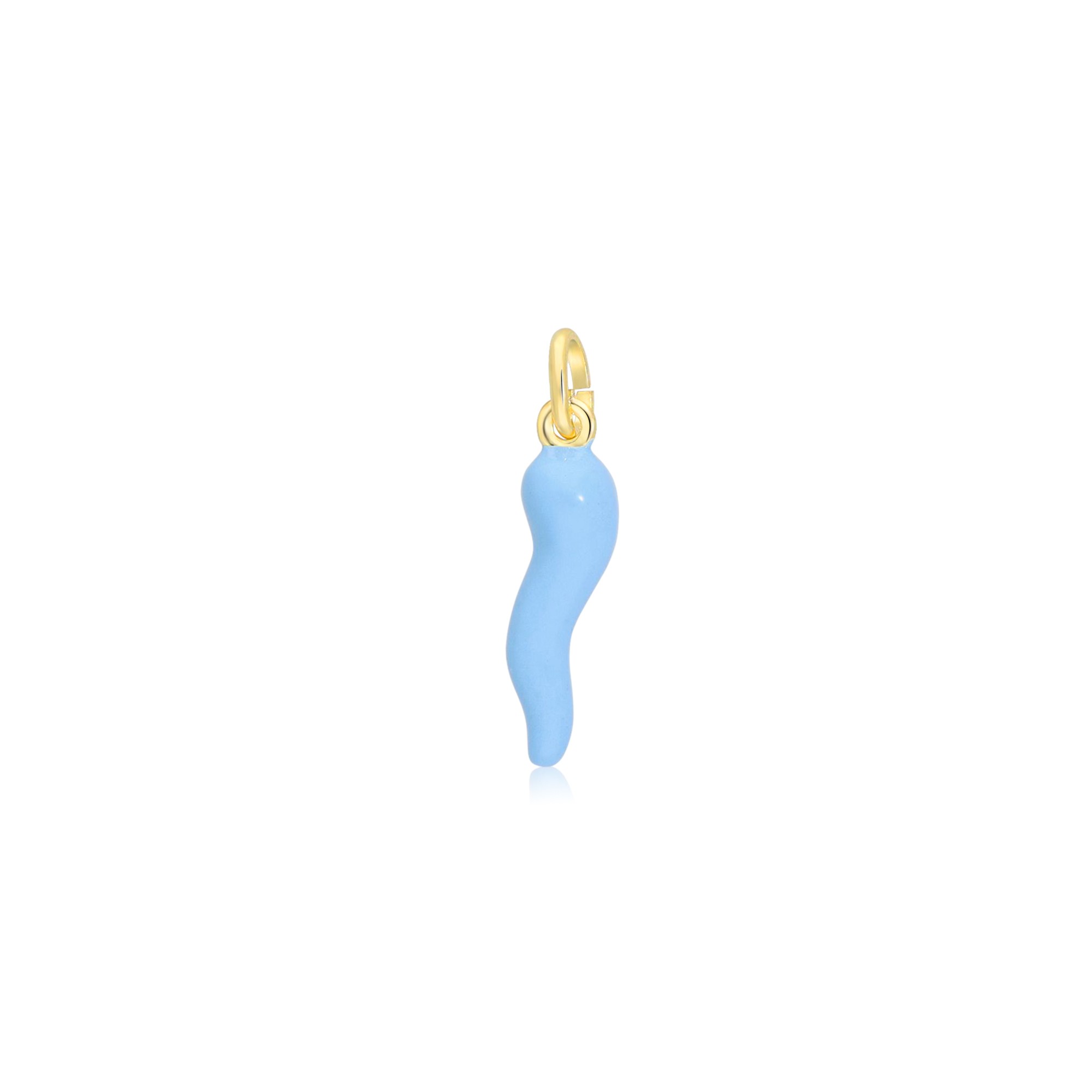 Pendente corno smalto azzurro argento 925 dorato 3 cm - LUXURY MILANO