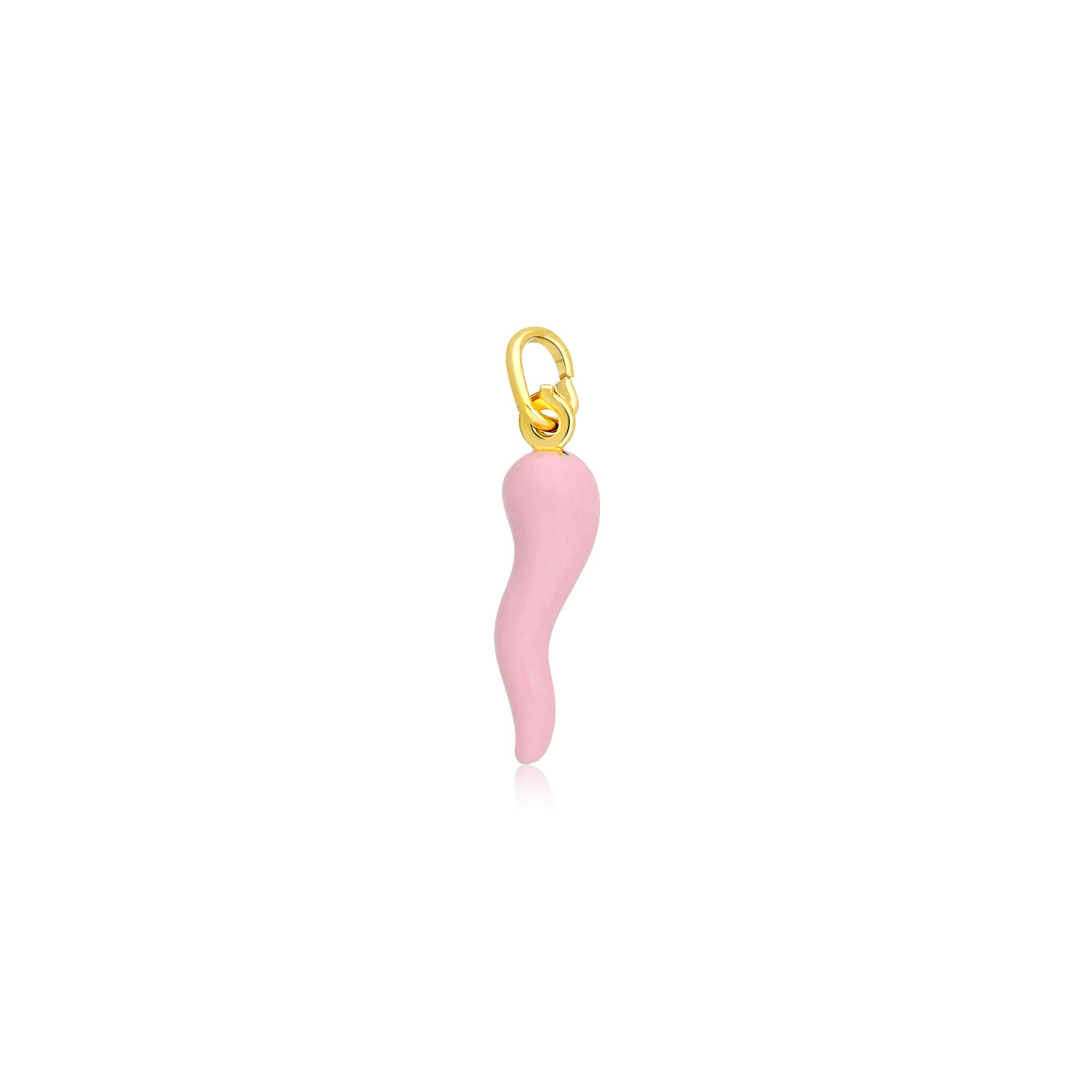 Pendente corno smalto rosa argento 925 dorato 3 cm - LUXURY MILANO