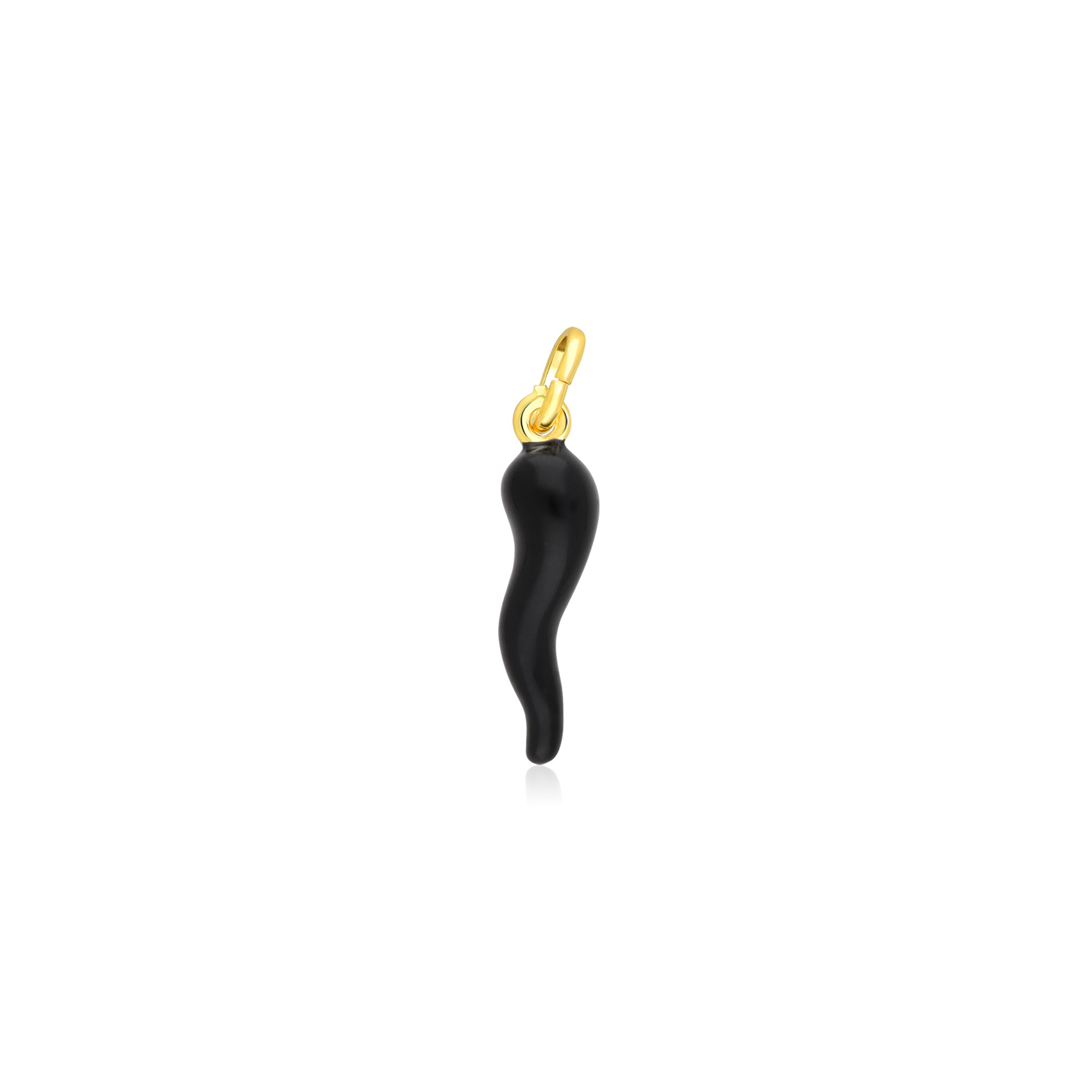 Pendente corno smalto nero in argento dorato 3 cm - LUXURY MILANO