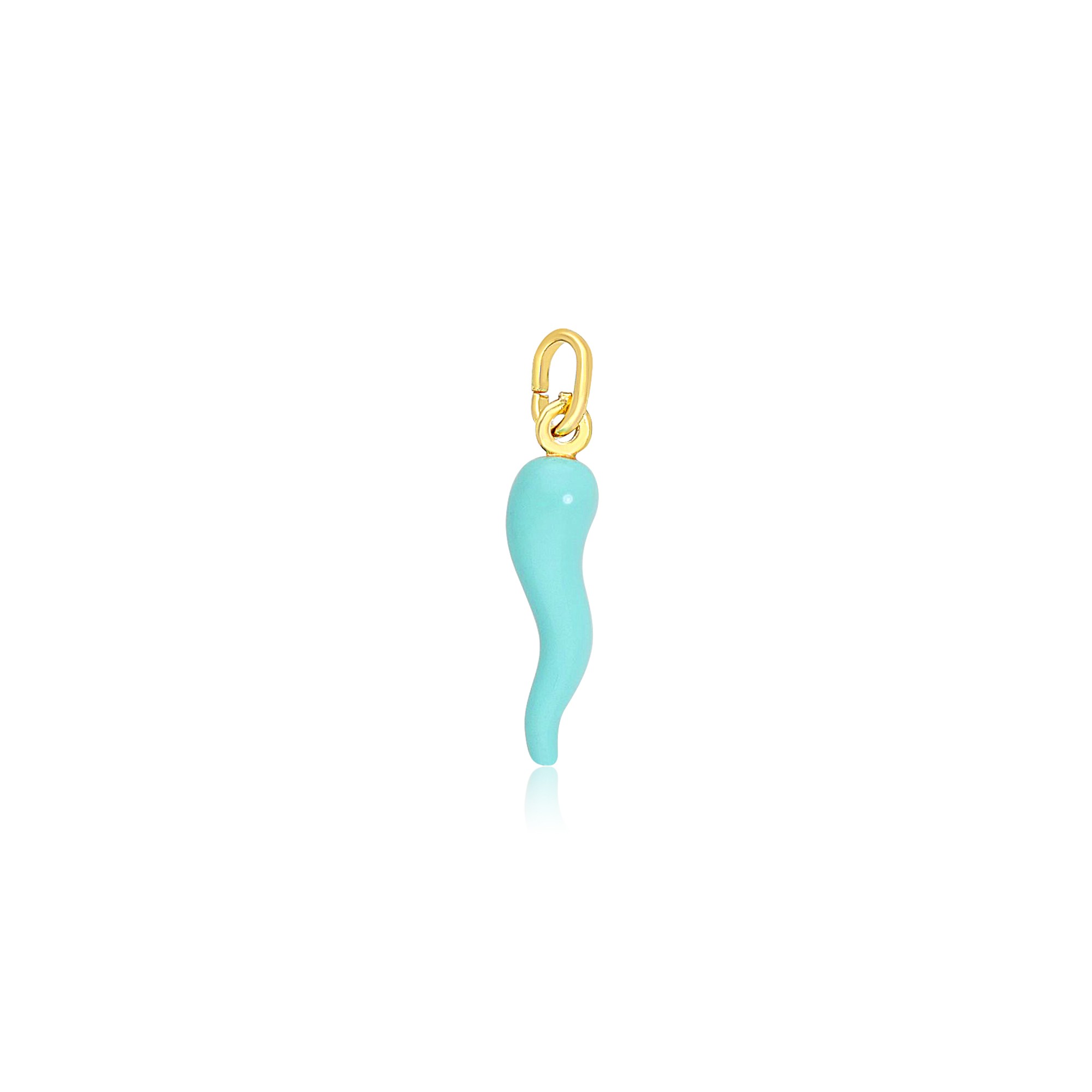 Pendente corno smalto turchese in argento dorato 3 cm - LUXURY MILANO