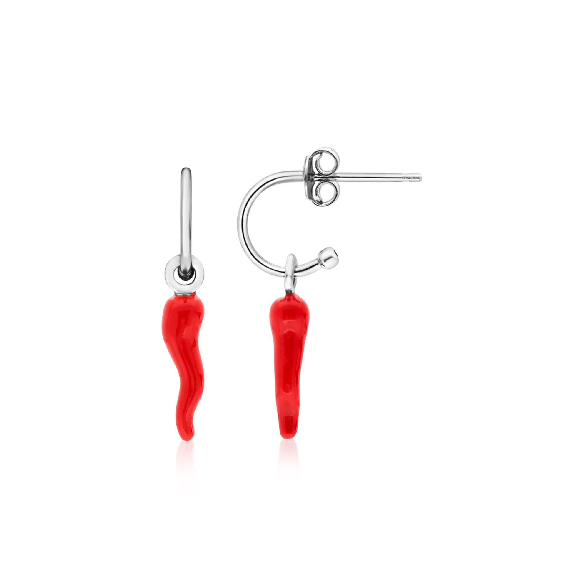 Pendientes media criolla cuernos rojos en plata 925 - LUXURY MILANO