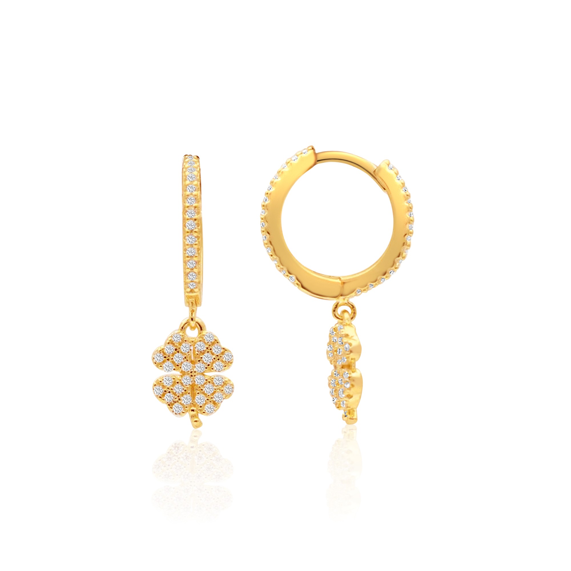 Pendientes criolla tr&eacute;bol circonitas plata dorada 925 - LUXURY MILANO