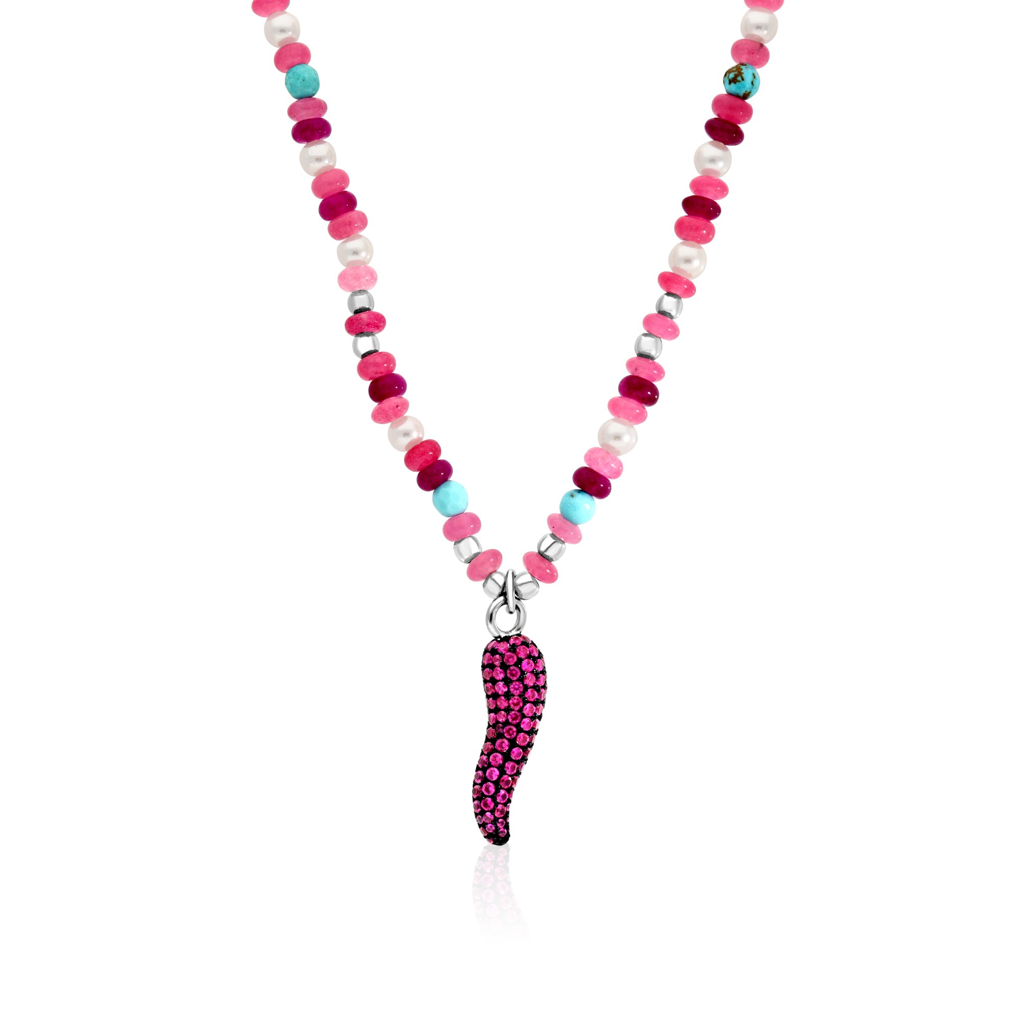 Collar de plata 925 con cuerno de circonita fucsia - LUXURY MILANO