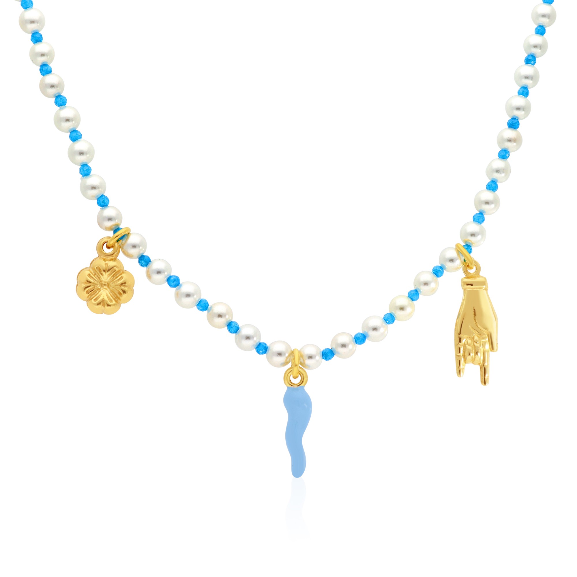 Gold-plated 925 silver necklace with blue zircons and pendants - LUXURY MILANO