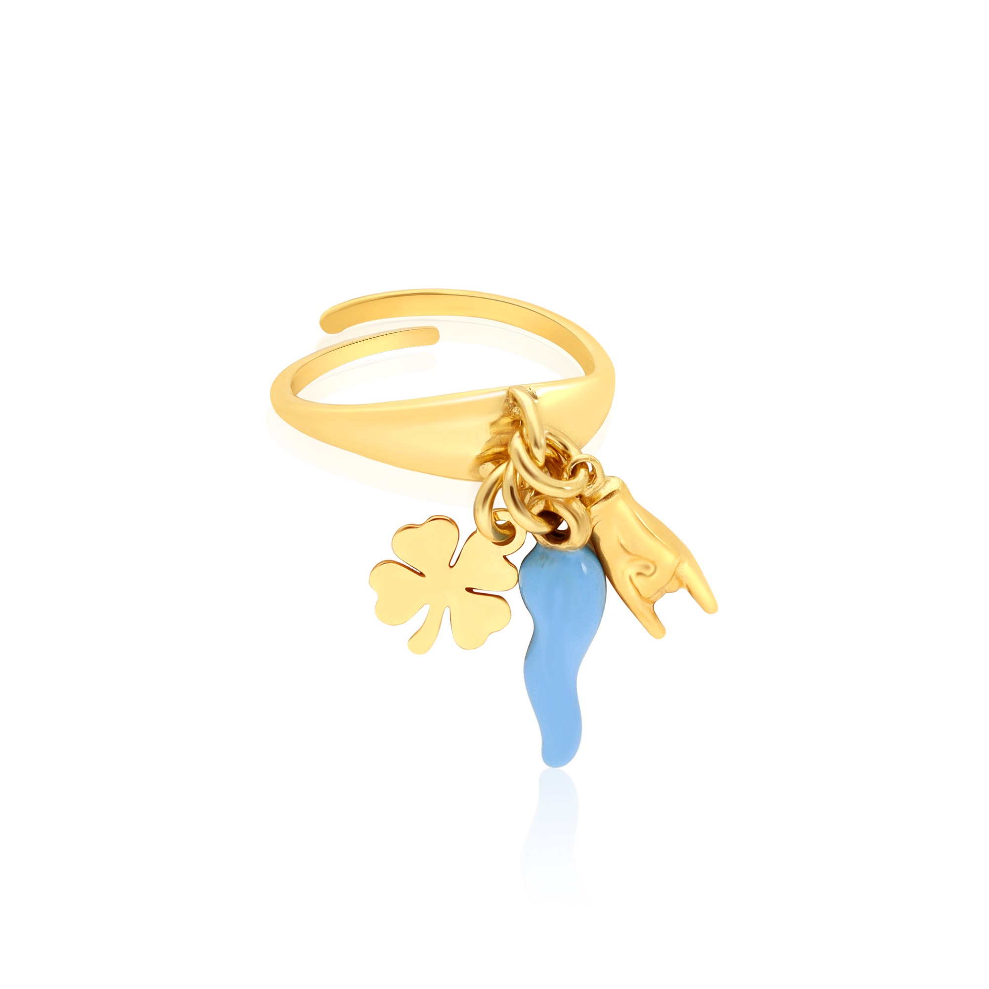 Anillo doble en plata 925 dorada con colgantes de la suerte - LUXURY MILANO