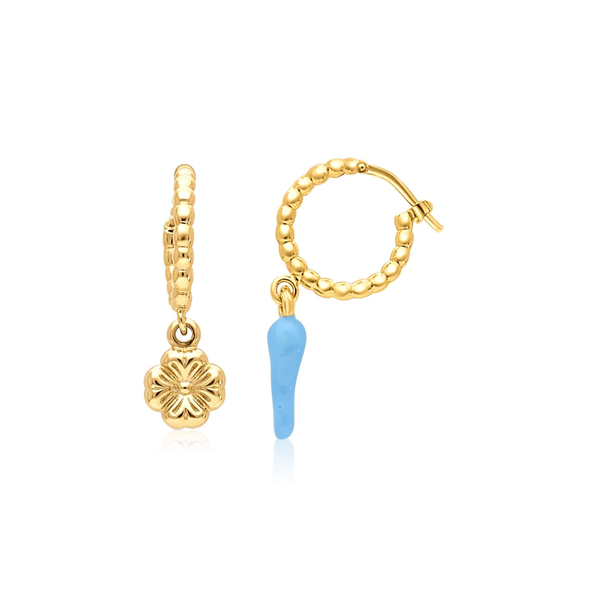 Pendientes aro cuentas plata dorada azul claro - LUXURY MILANO