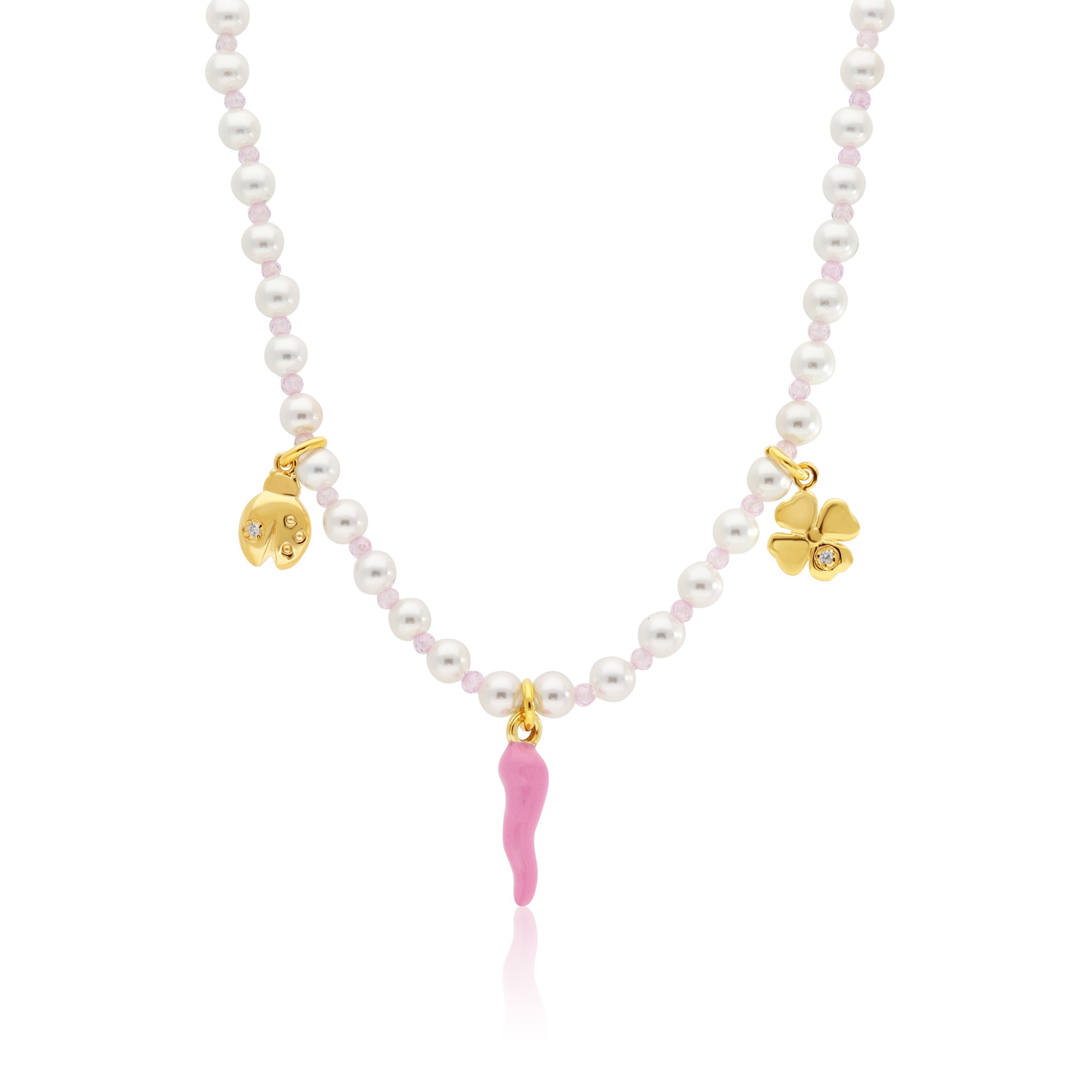 Collar n&aacute;car y circonitas rosa plata dorada - LUXURY MILANO
