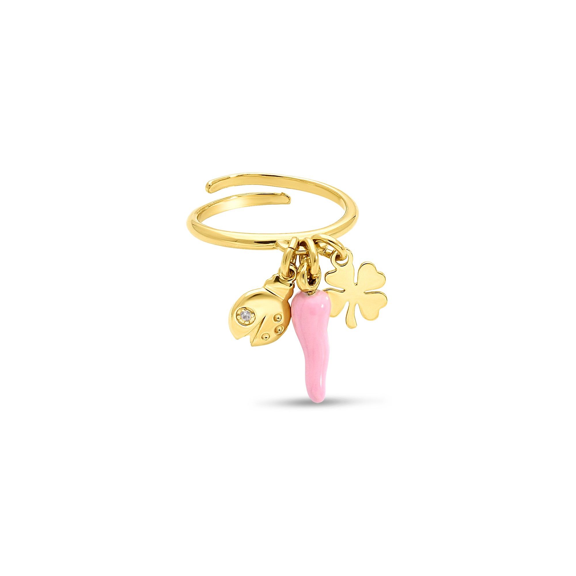 Anillo fino con colgantes en plata dorada luxury milano - LUXURY MILANO