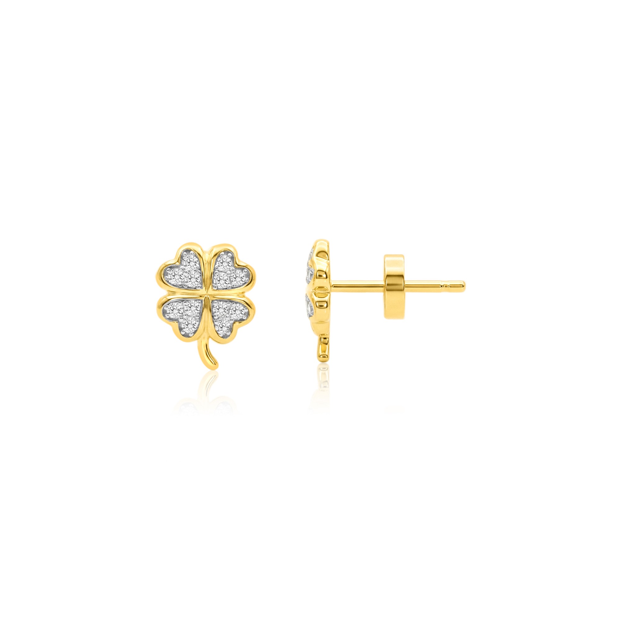 Pendientes mini tr&eacute;bol de cuatro hojas con circonitas en plata dorada - LUXURY MILANO