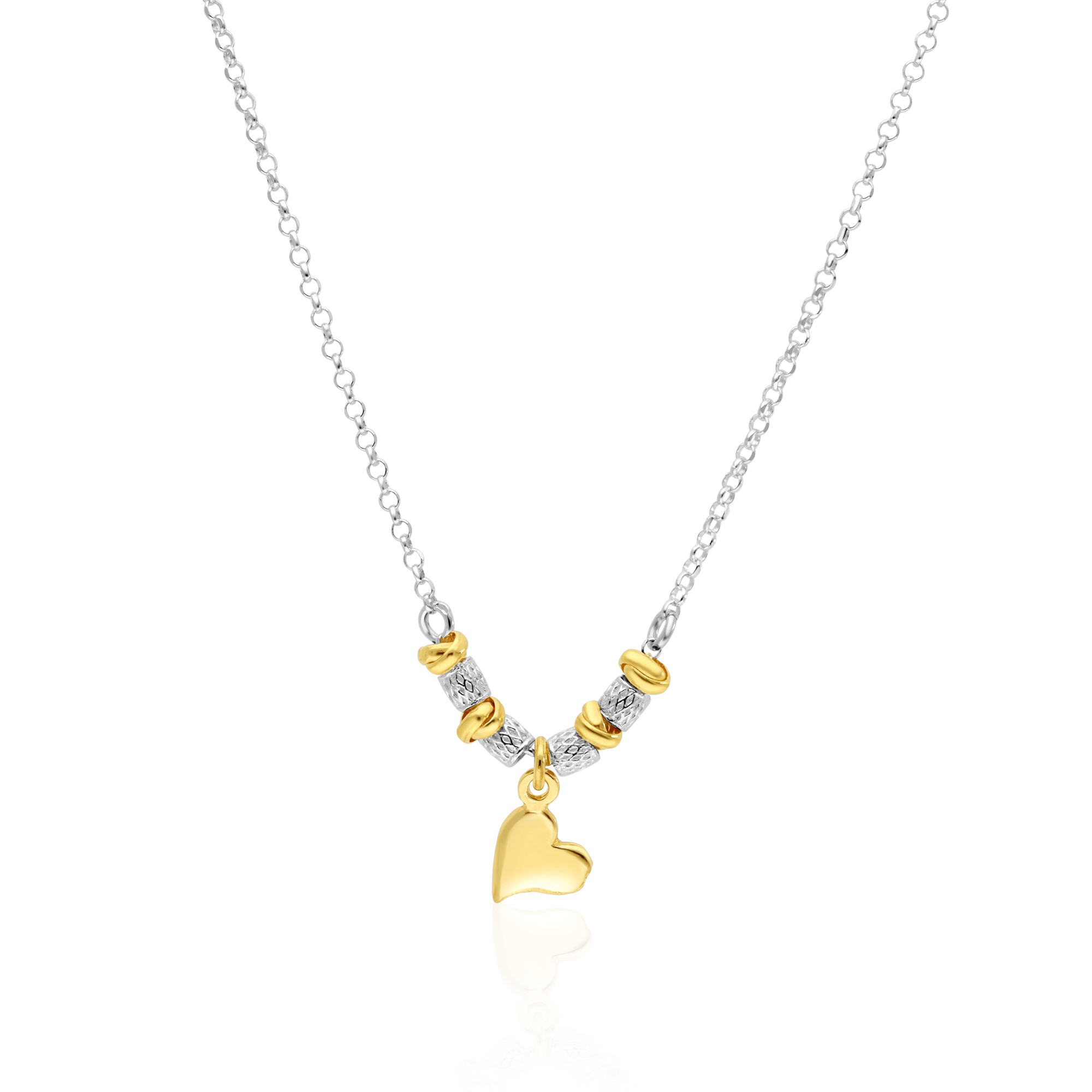 Two-tone necklace with diamond-cut rondelles and heart pendant in gold-plated silver - LUXURY MILANO