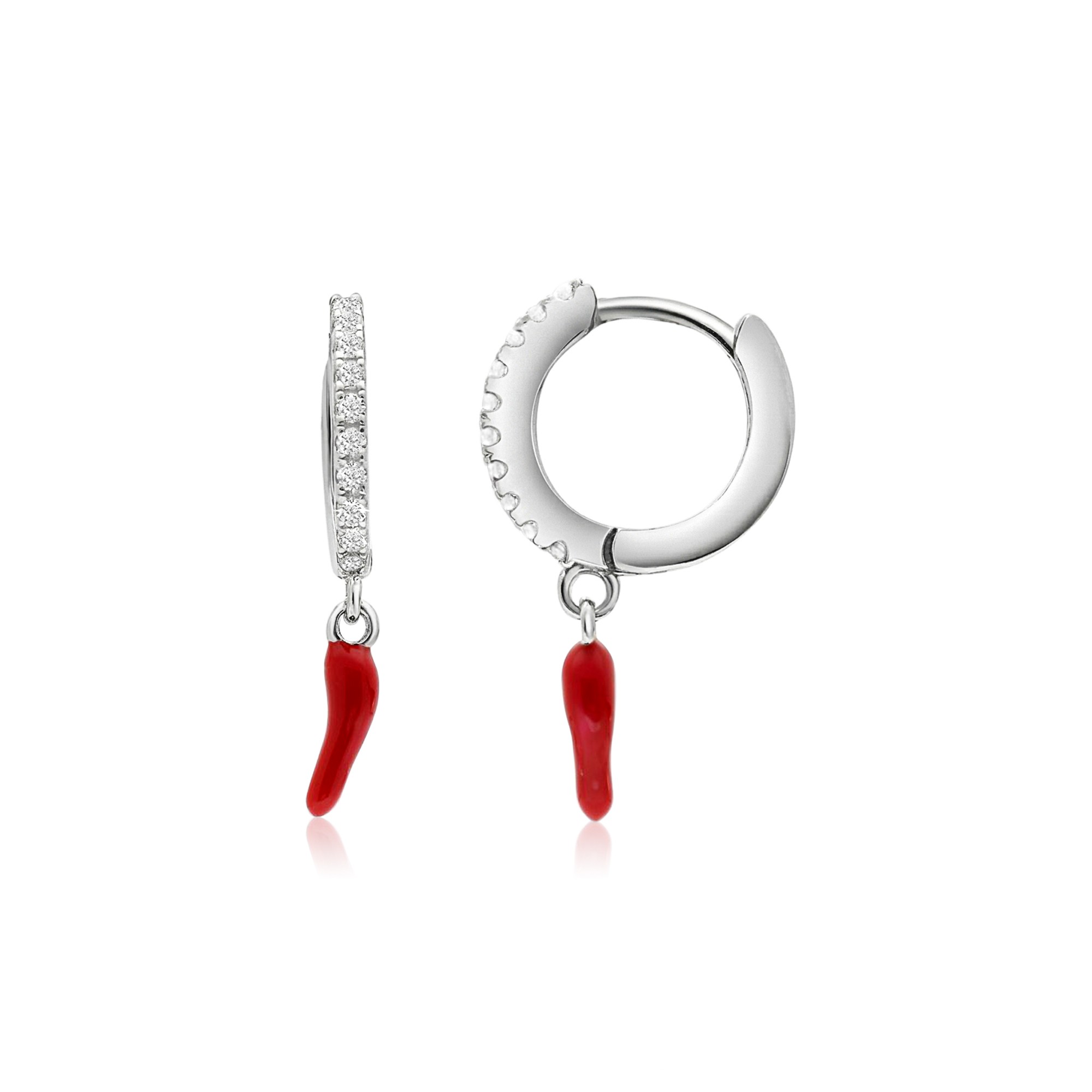 Pendientes criolla circonitas cuernitos rojos plata 925 - LUXURY MILANO