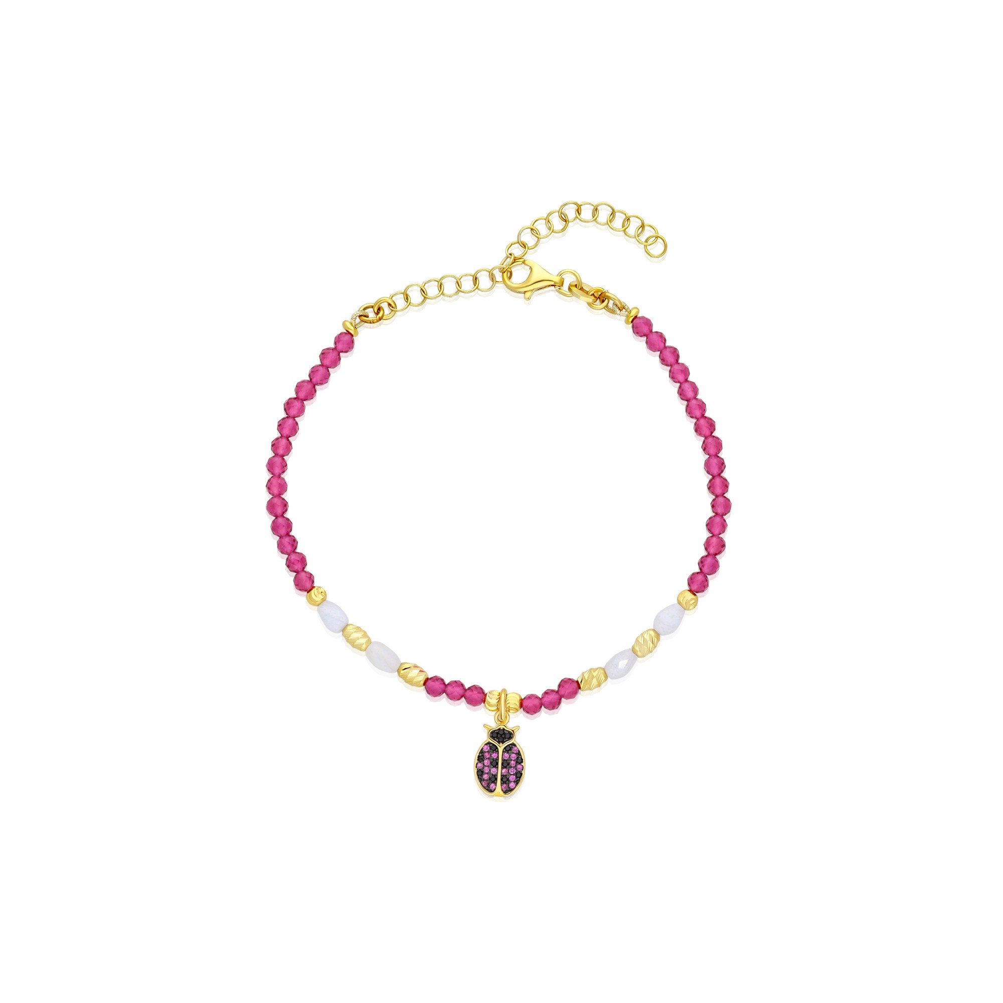 Bracciale argento dorato spinello fucsia e acquamarina - LUXURY MILANO