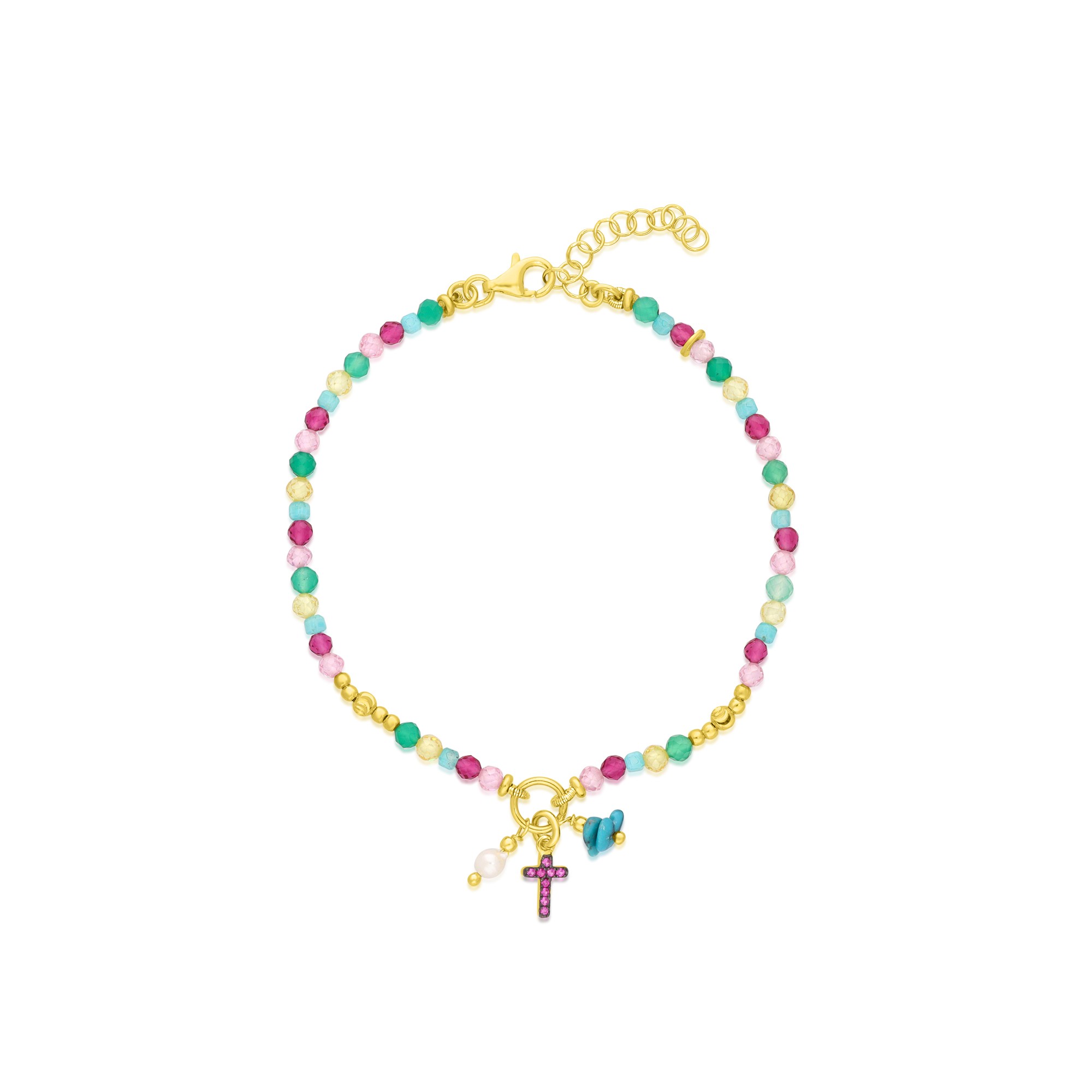 Bracciale argento dorato spinello ametista amazzonite perla - LUXURY MILANO