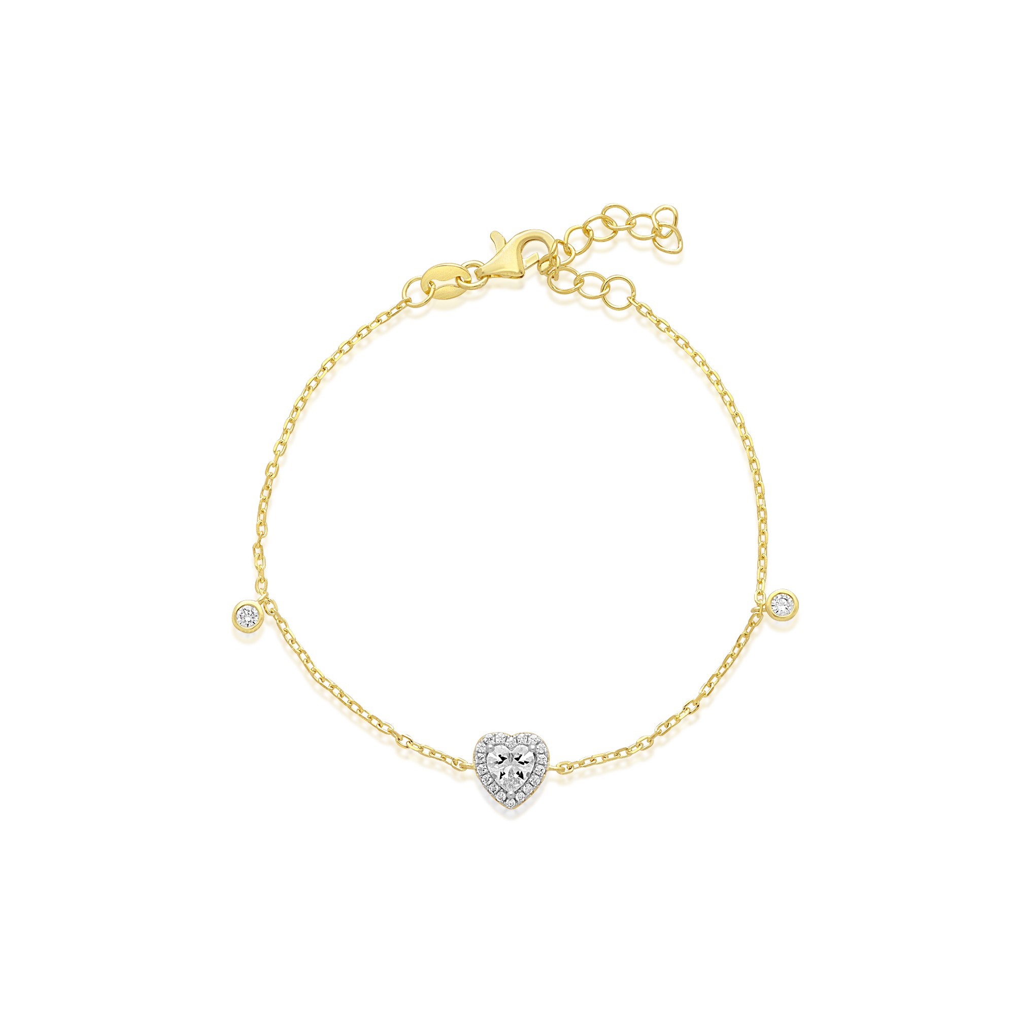 Pulsera de plata dorada con cadena forzatina y coraz&oacute;n blanco - LUXURY MILANO