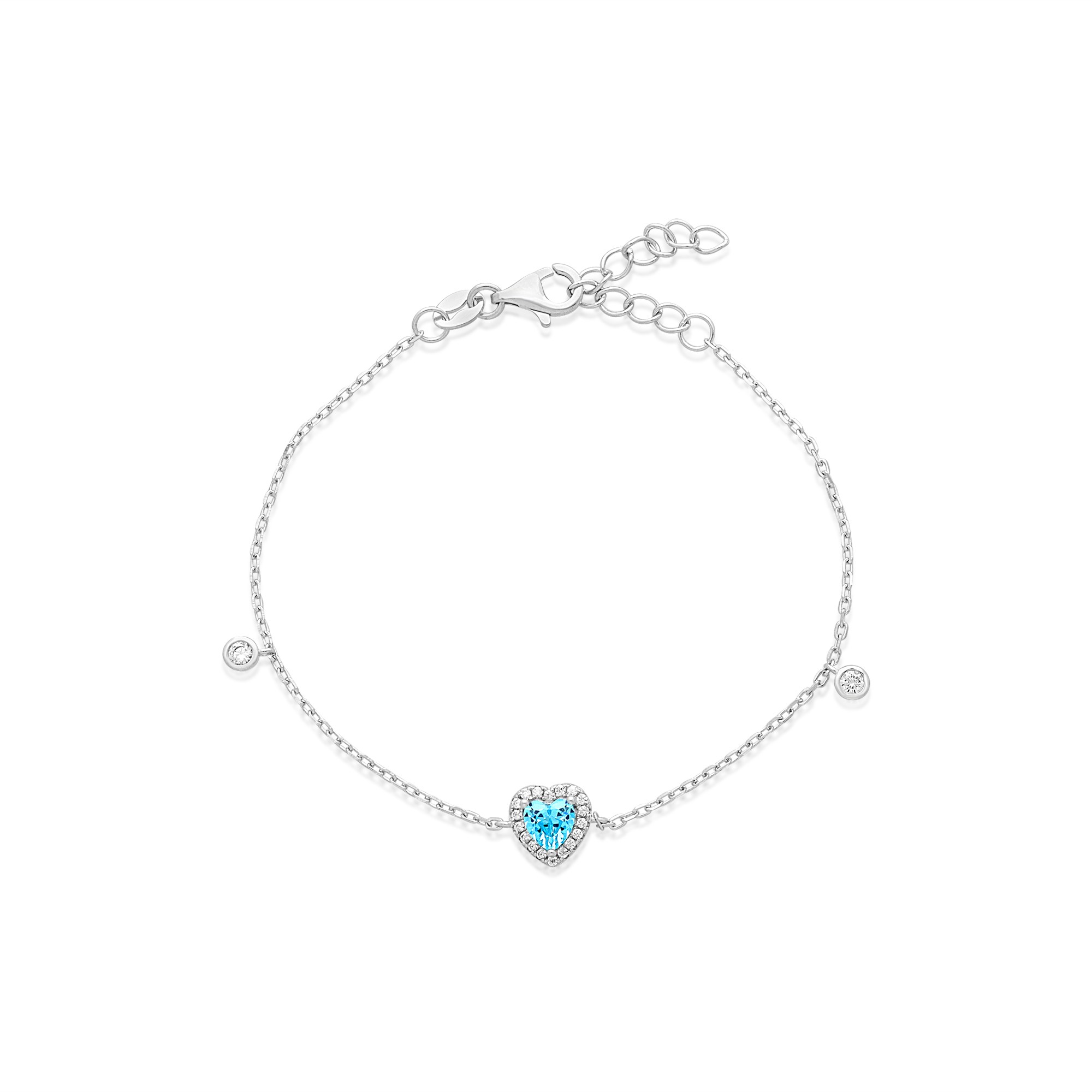 Pulsera cadena forzatina plata 925 coraz&oacute;n aguamarina - LUXURY MILANO