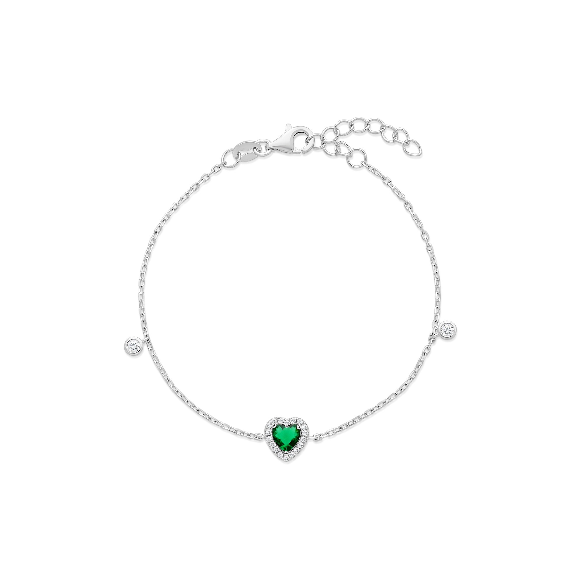 Pulsera cadena forzatina plata 925 coraz&oacute;n verde - LUXURY MILANO