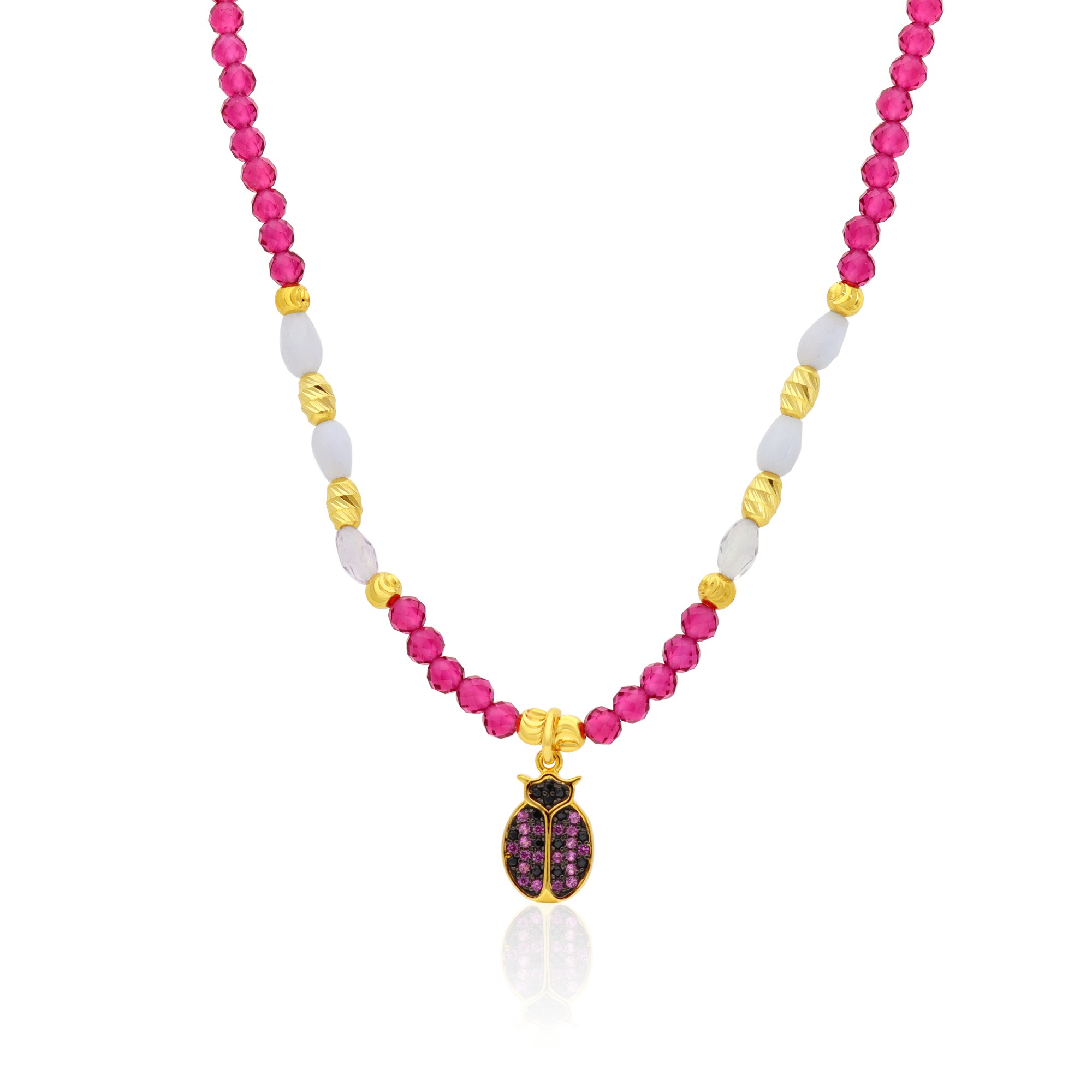 Collar de espinela fucsia y aguamarina en plata dorada - LUXURY MILANO