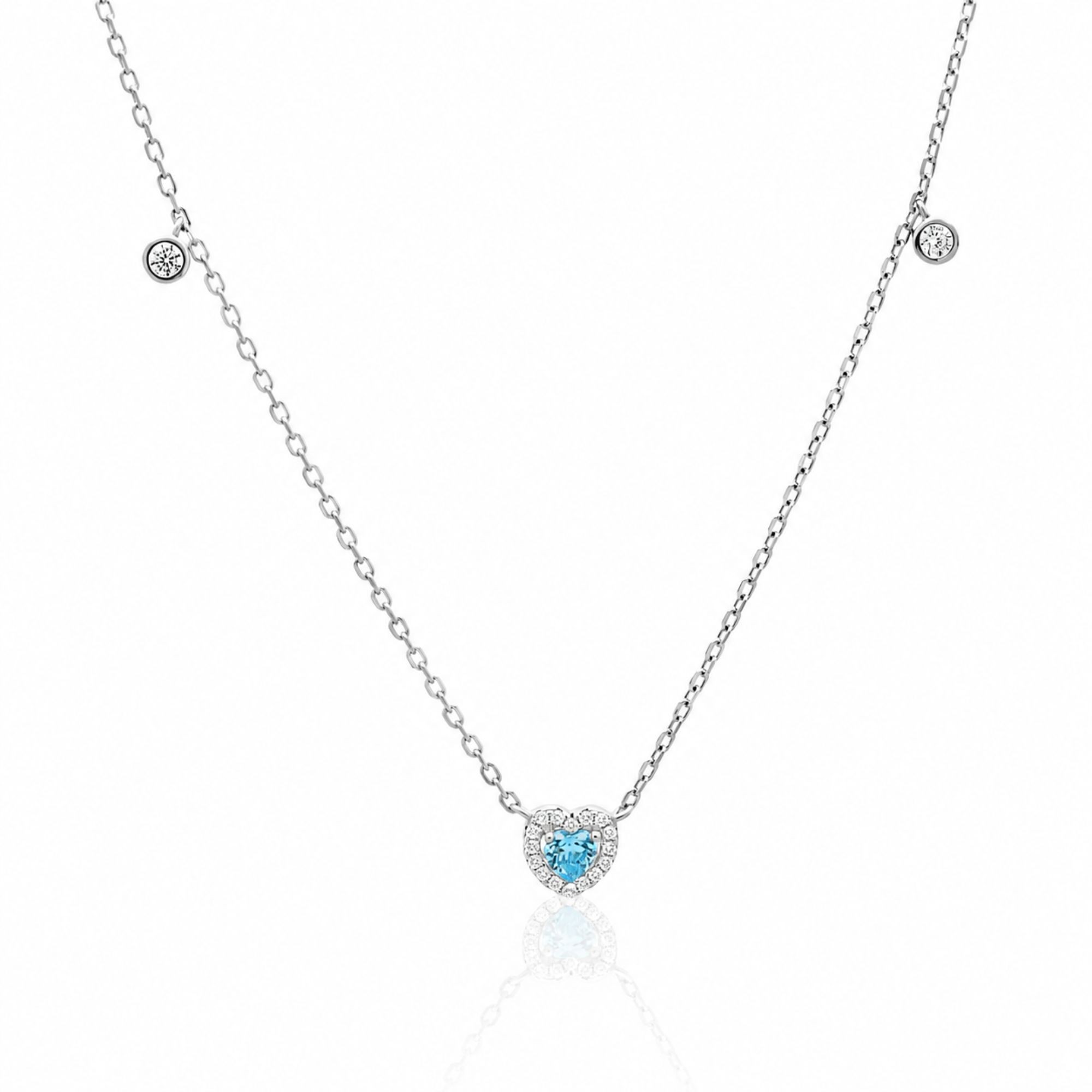 Collar cadena forzatina corazoncito aguamarina plata rodiada - LUXURY MILANO