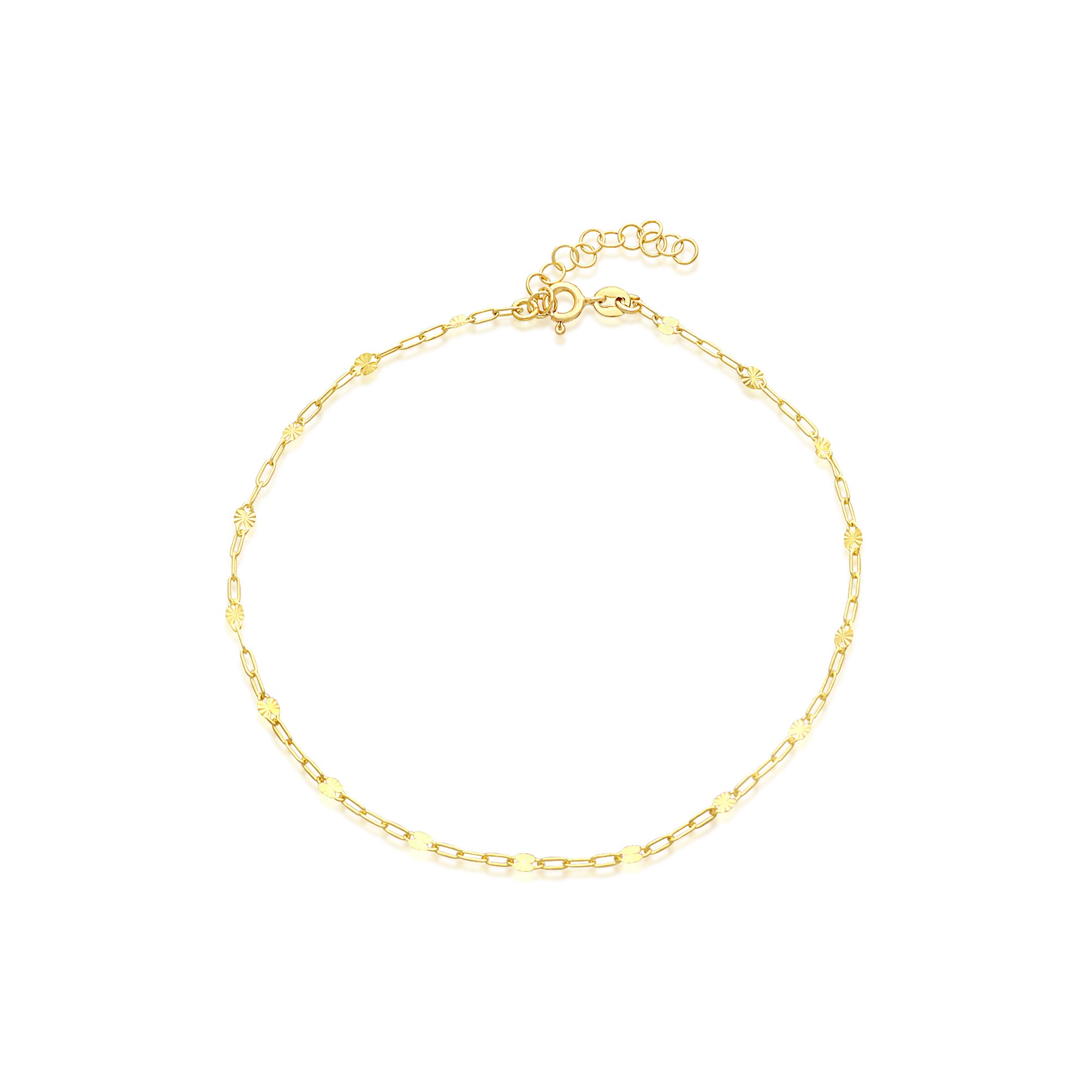 Tobillera paper clip y discos sol diamantados dorada en plata de ley 925 - LUXURY MILANO