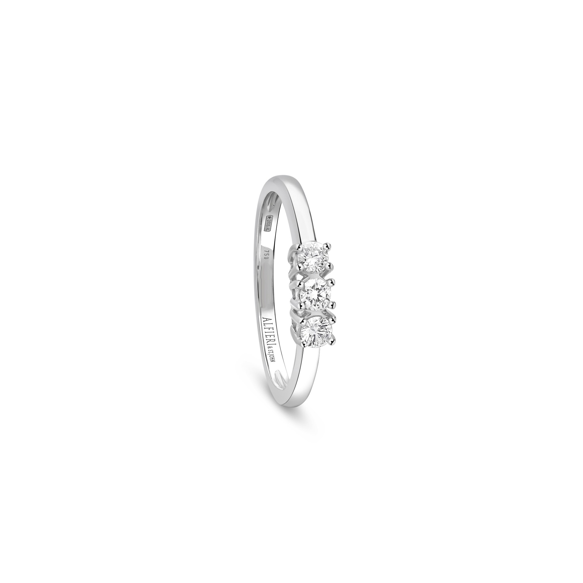 Trilogy ring in white gold with 0.24 ct diamonds size 15 Alfieri & St. John - ALFIERI & ST. JOHN