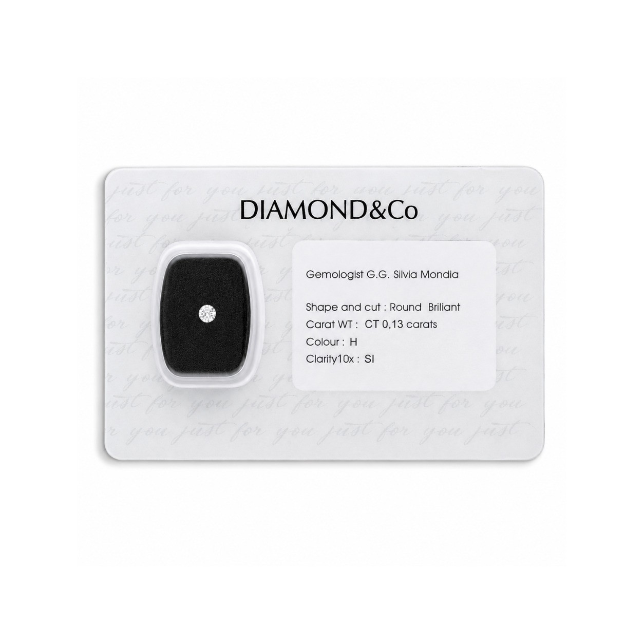 Diamante blisterato taglio brillante ct 0,13 colore H purezza SI - ORO&CO