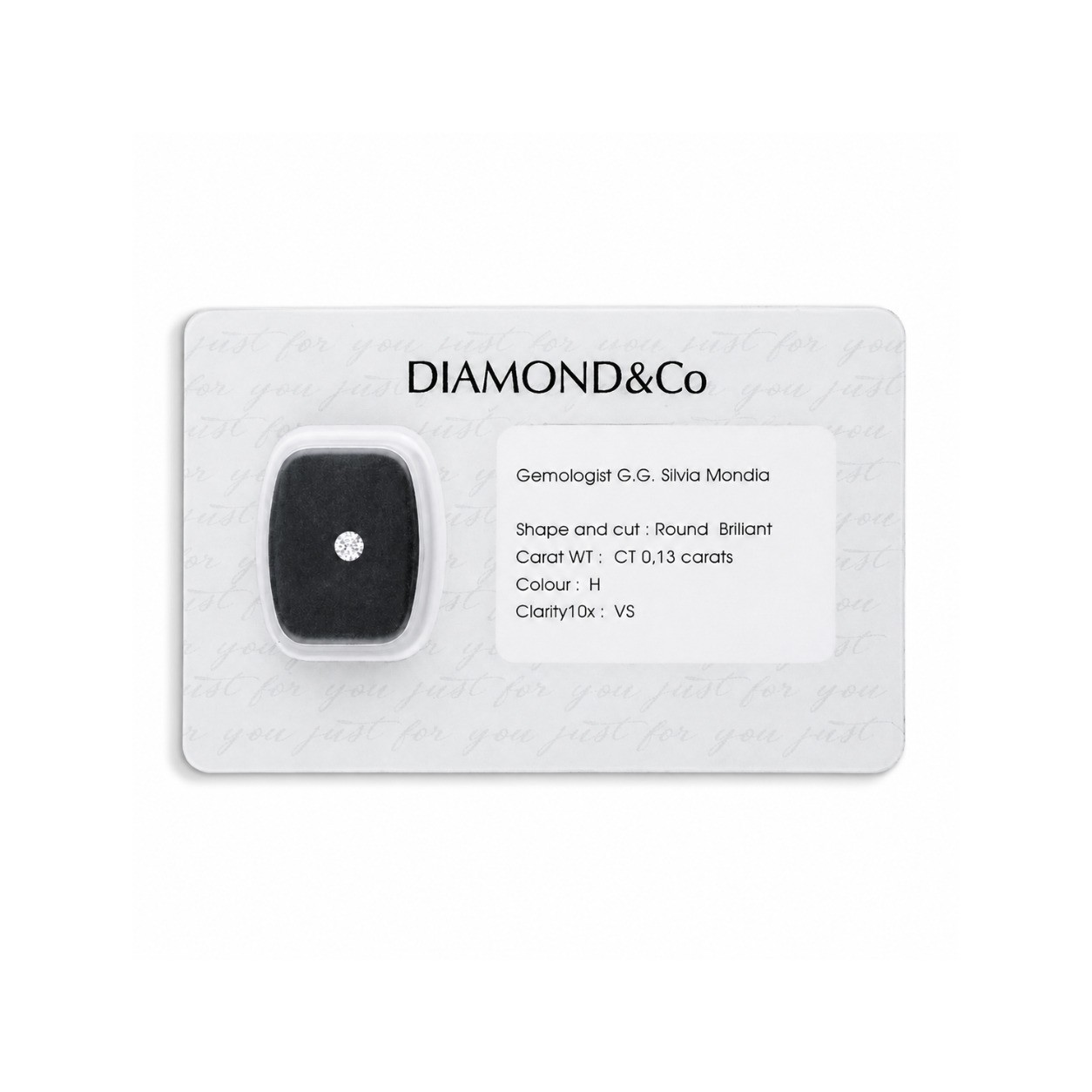 Diamante blisterato taglio brillante ct 0,13 colore H purezza VS - ORO&CO