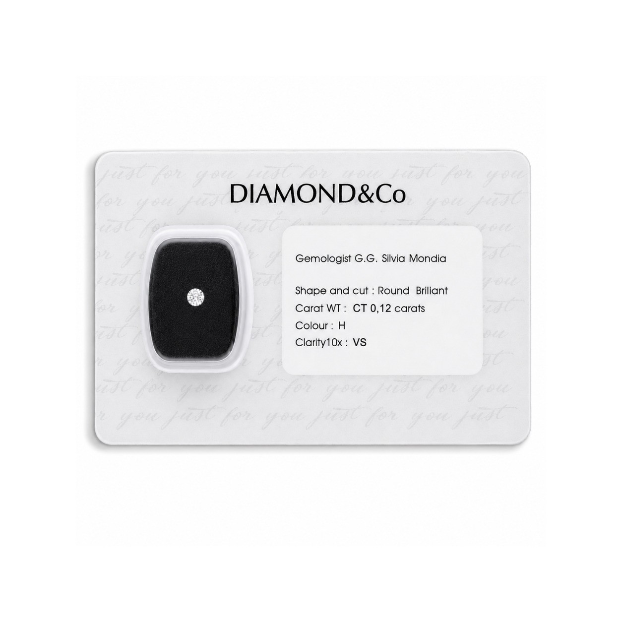 Diamante blisterato taglio brillante ct 0,12 colore H purezza VS - ORO&CO