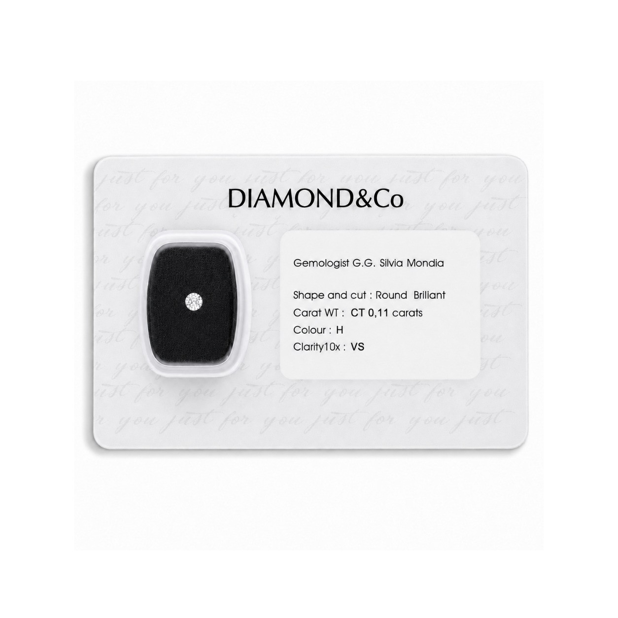 Diamante blisterato taglio brillante ct 0,11 colore H purezza VS - ORO&CO