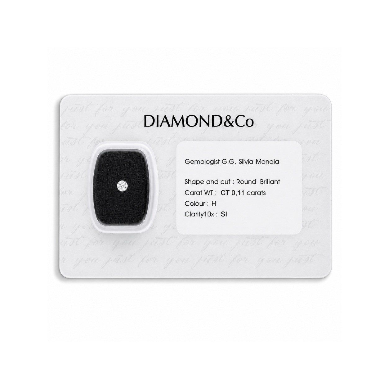 Diamante blisterato taglio brillante ct 0,11 colore H purezza SI - ORO&CO