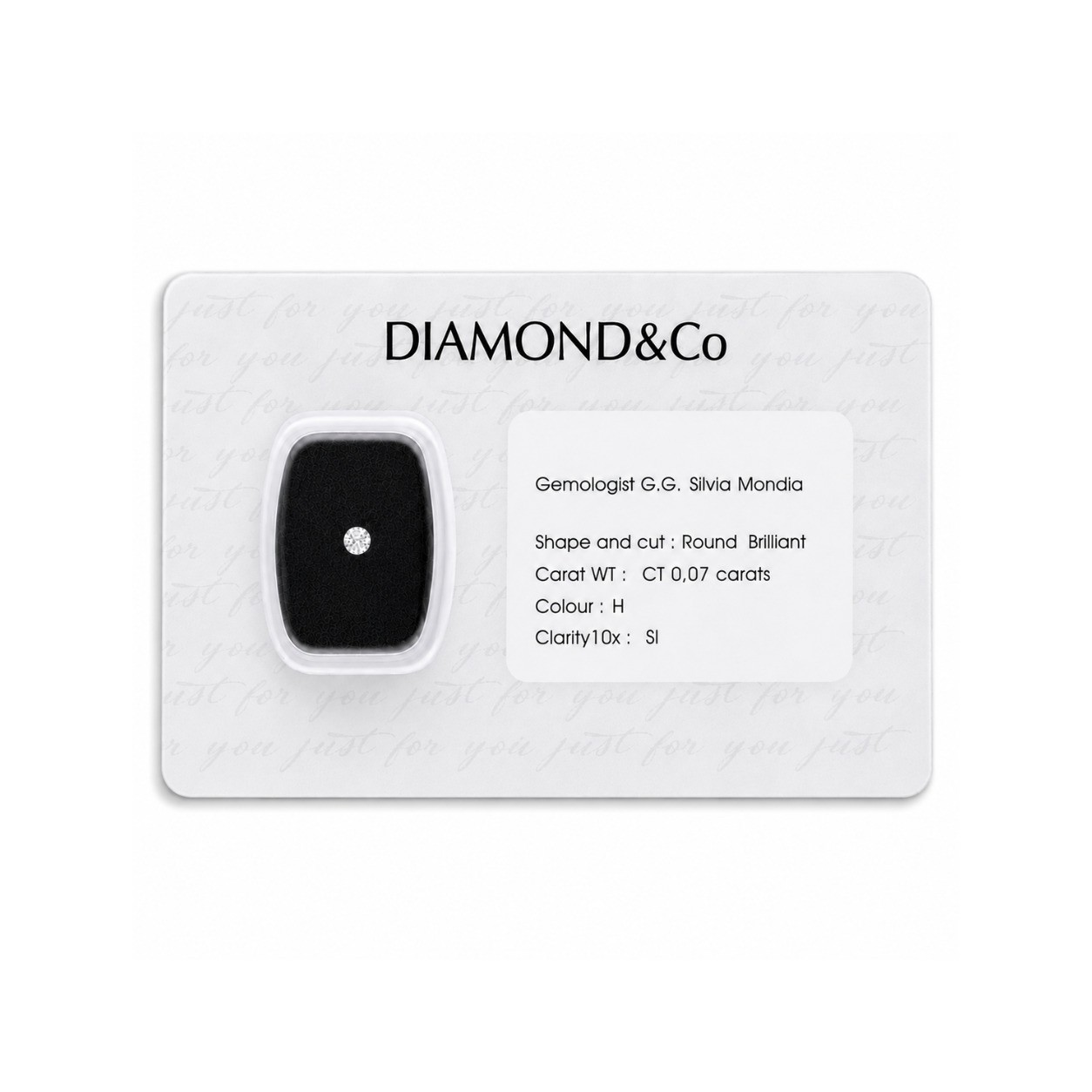 Diamante blisterato taglio brillante ct 0,07 colore H purezza SI - ORO&CO