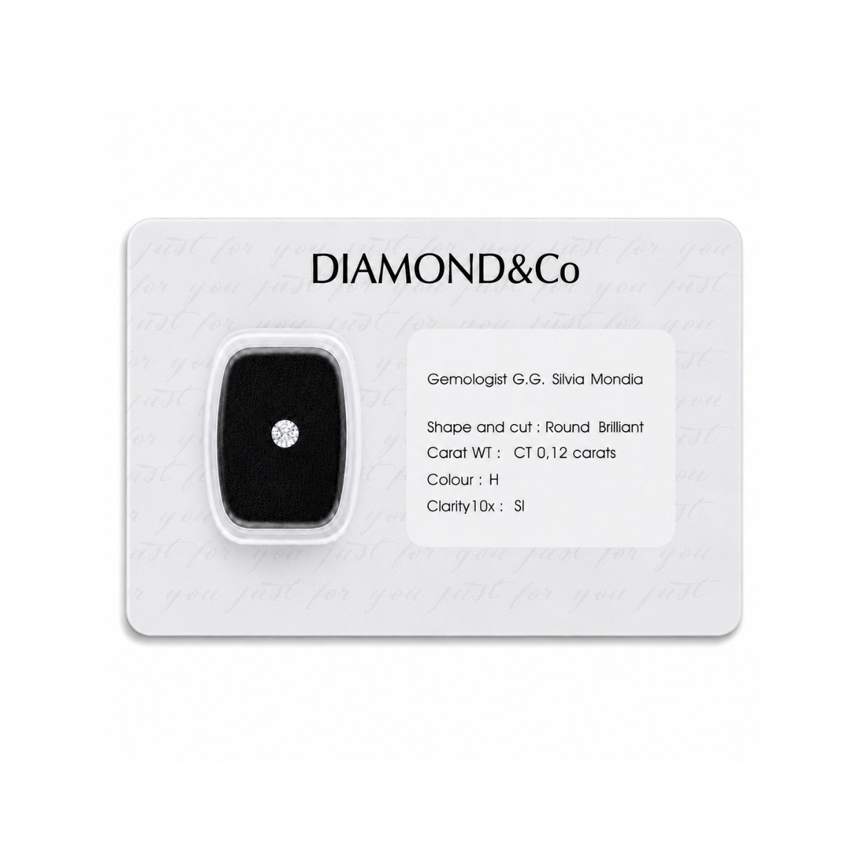 Diamante blisterato taglio brillante ct 0,12 colore H purezza SI - ORO&CO