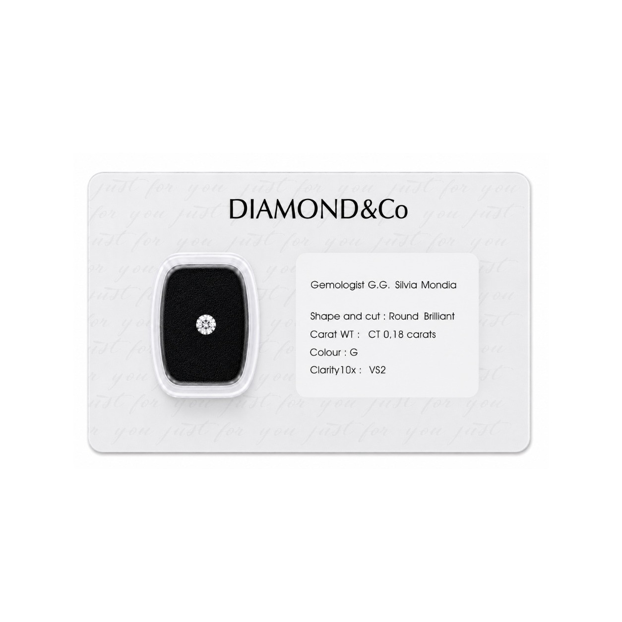 Diamante blisterato taglio brillante ct 0,18 colore G purezza VS2 - ORO&CO